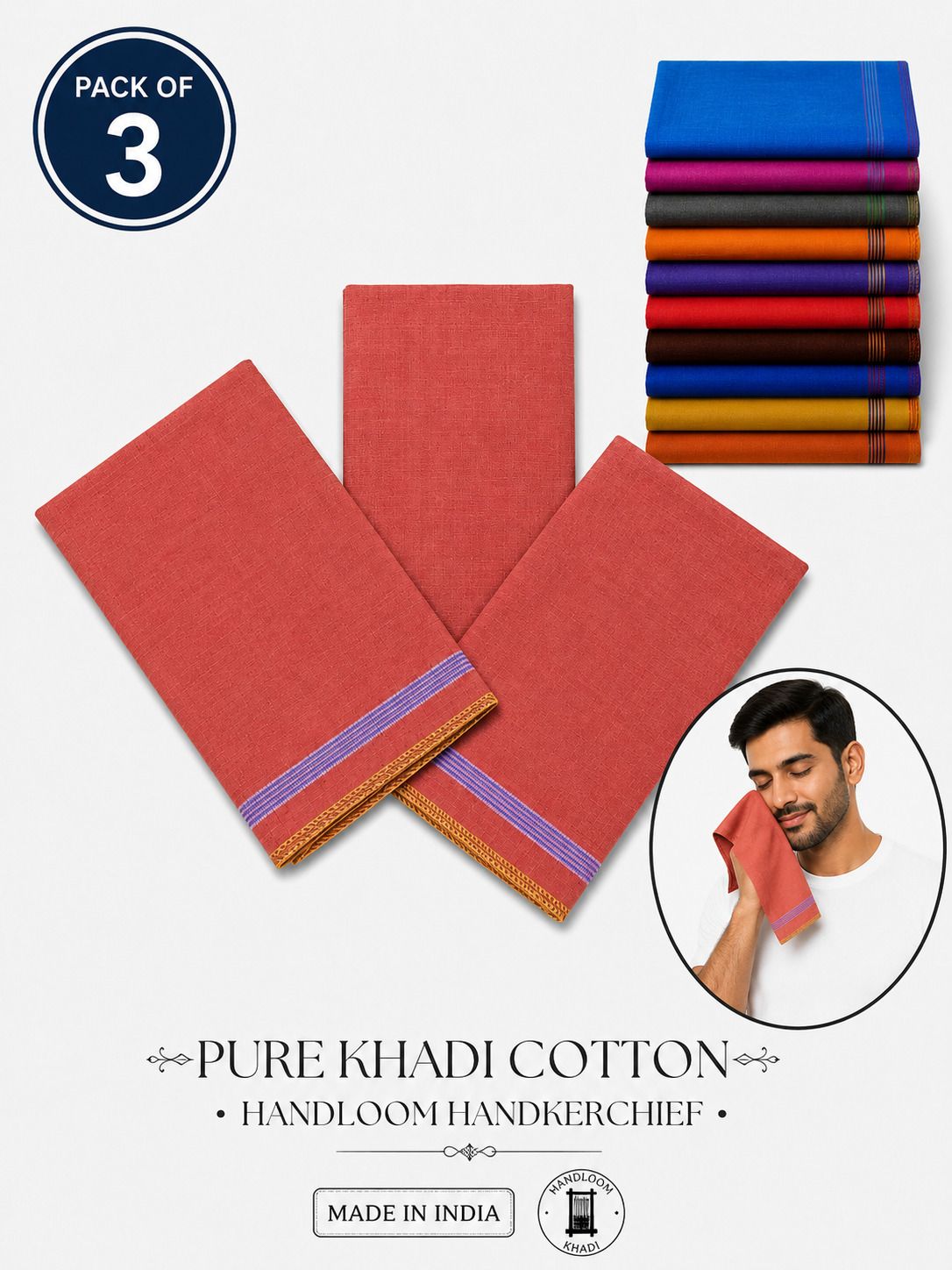Snowflake 100% Cotton Handkerchief for Women & Men ["Rust Red"] Handkerchief-image-5