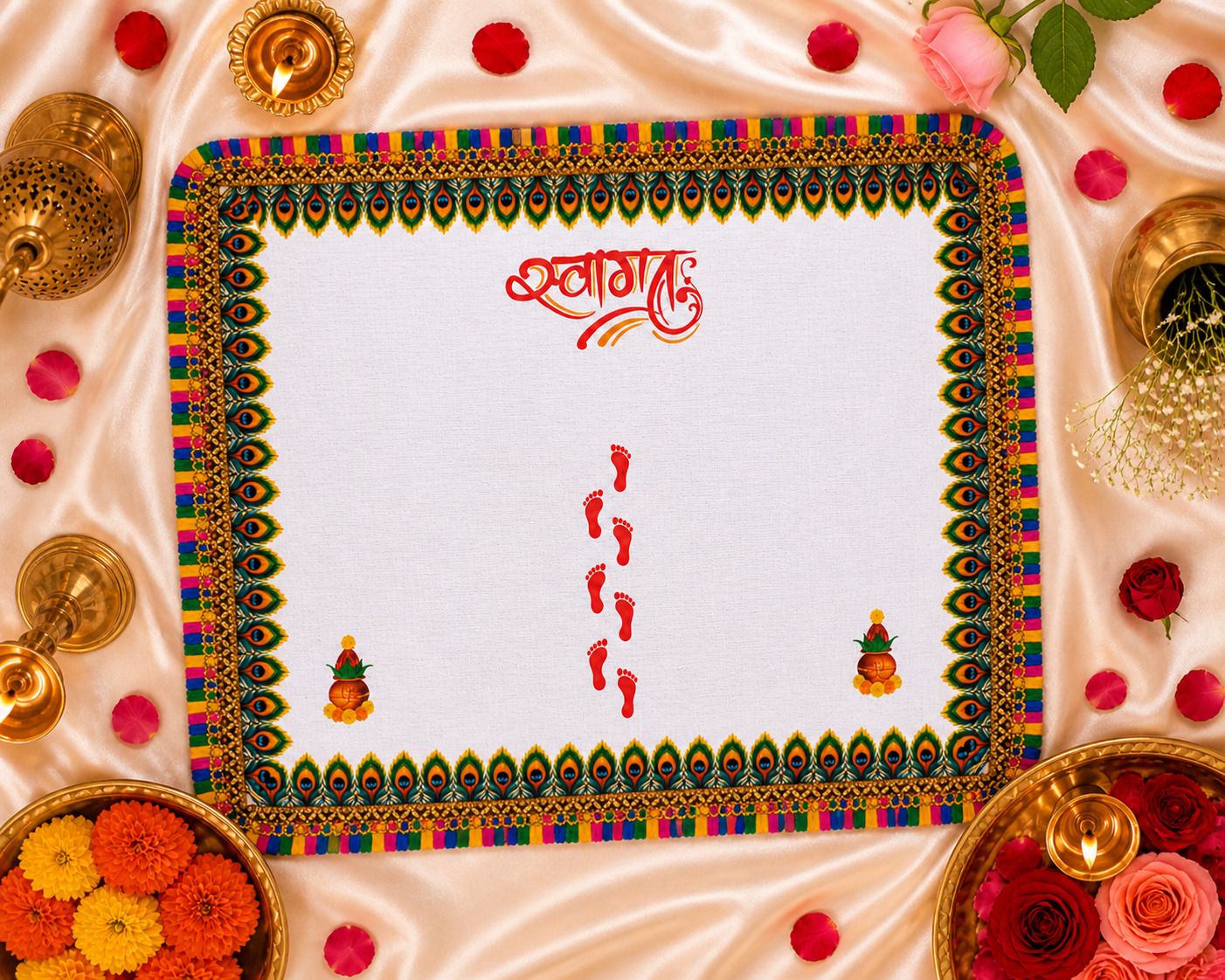 Niyam Premium Cotton Kanku Pagla Rumal for Griha Pravesh & Bridal Entry ["Multicolor"] Handkerchief-picture-22