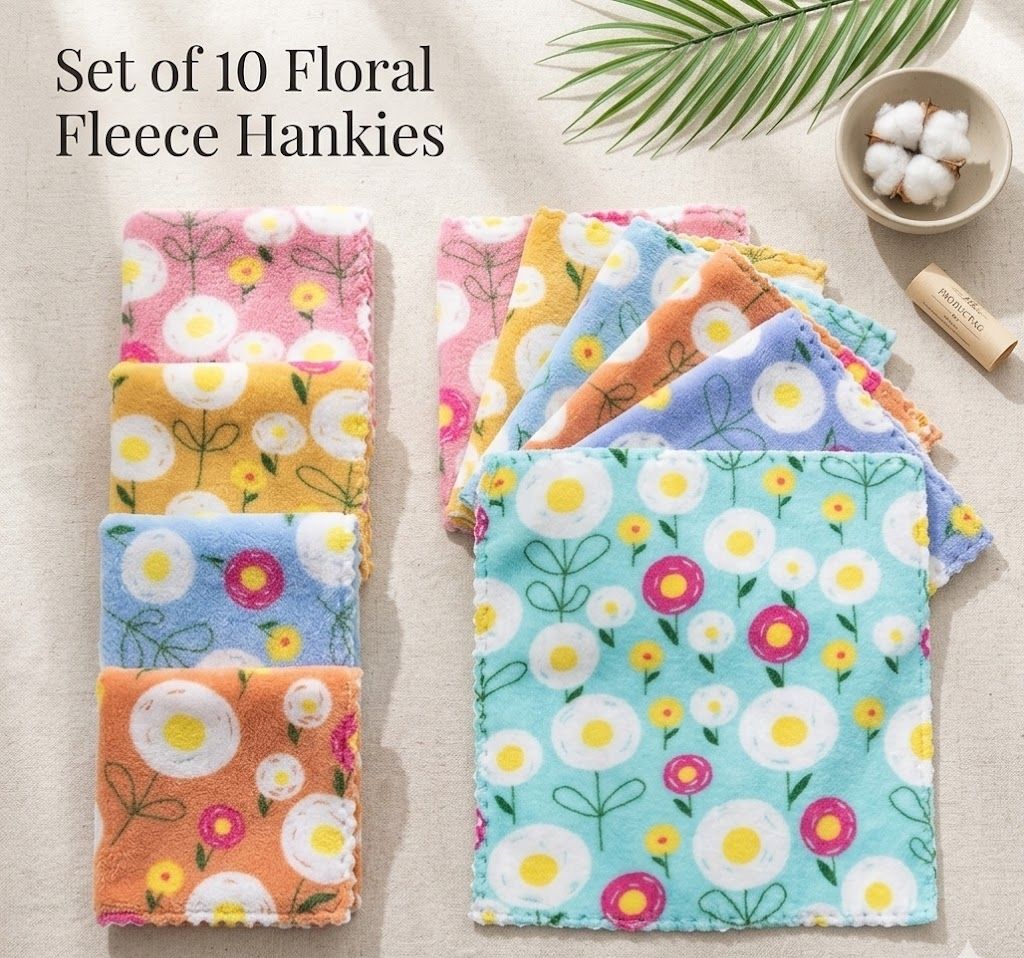 SWATI ENTERPRISE Pack of 10 Ultra-Soft Floral Hankies – Premium Face Towels for Kids & Adults ["Multicolor"] Handkerchief-image-29