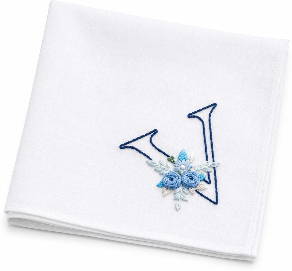 holy haven Premium Floral Monogram Embroidered Handkerchief ["White"] Handkerchief-image-3