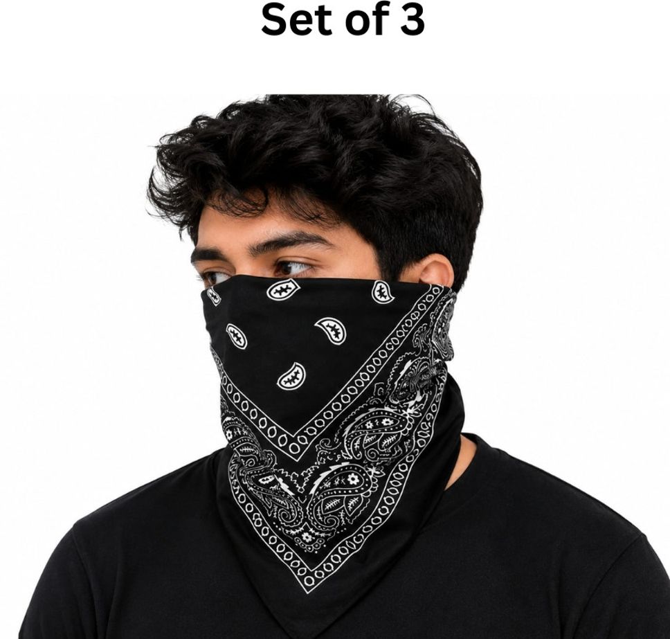 royalenterprise Unisex Black Paisley Print Multi-Purpose Bandana Face Cover Neck Gaiter Scarf ["Black"] Handkerchief-picture-37
