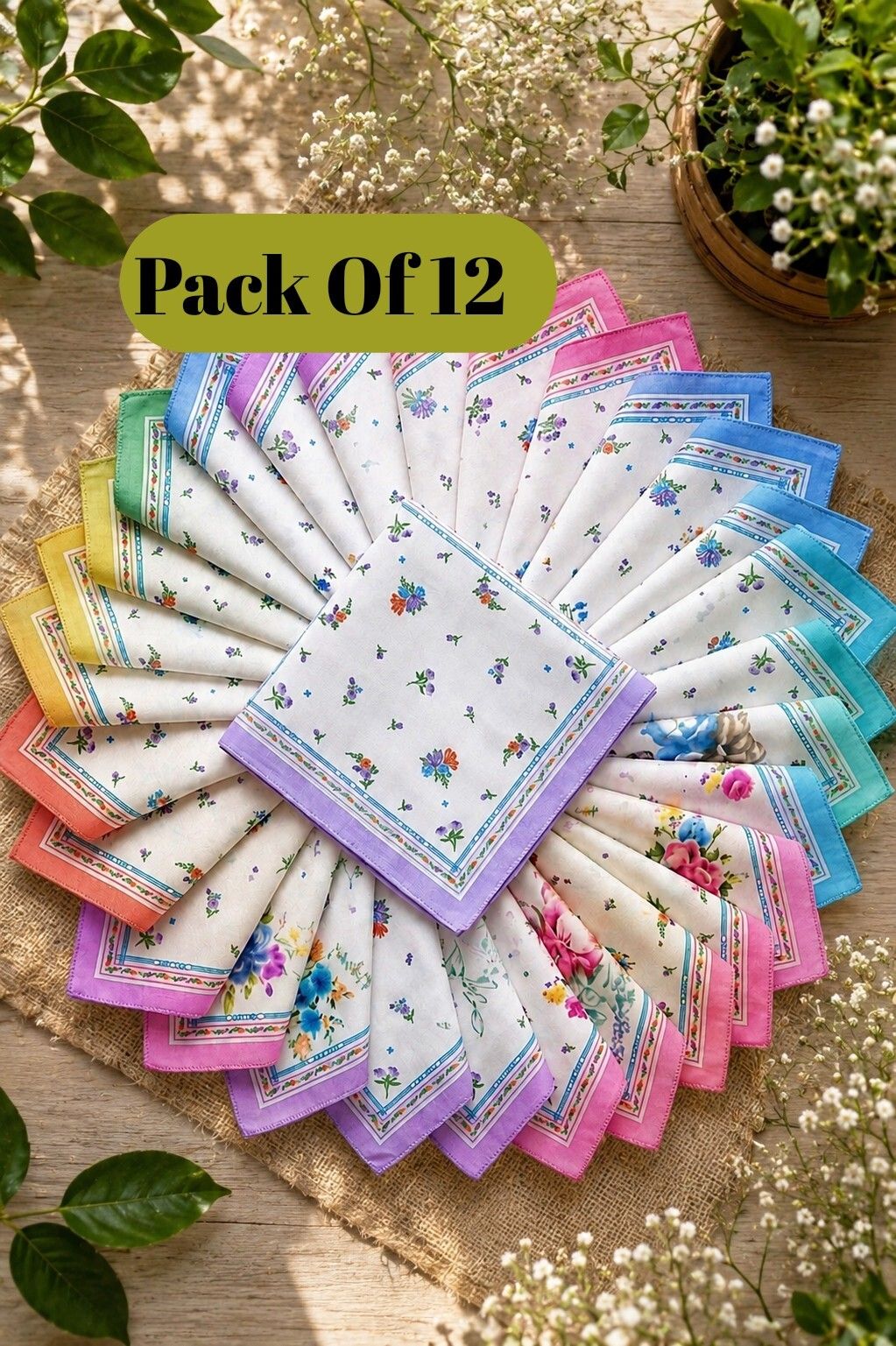 Aanant Fashion Pack of 12 Cotton Flower print Handkerchief for women & Girls ["Multicolor"] Handkerchief-picture-20