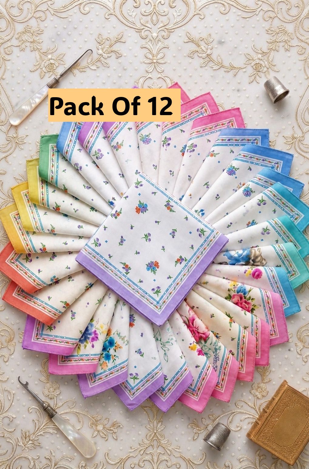Aanant Fashion Pack of 12 Cotton Flower print Handkerchiefs for womens & Girls ["Multicolor"] Handkerchief-image-46