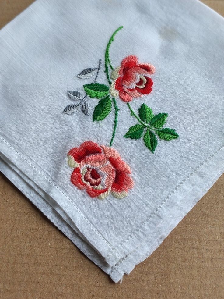 Shree adodhya White cotton handkerchief for women with red roses floral embroidery. ["White"] Handkerchief-image-44