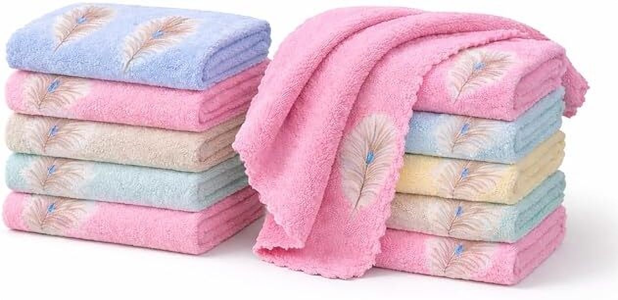 Bloom 12 Pieces, Bright Colour Palm Leaf Print, Soft and Absorbent Face Towels ["Multicolor"] Handkerchief-image-25