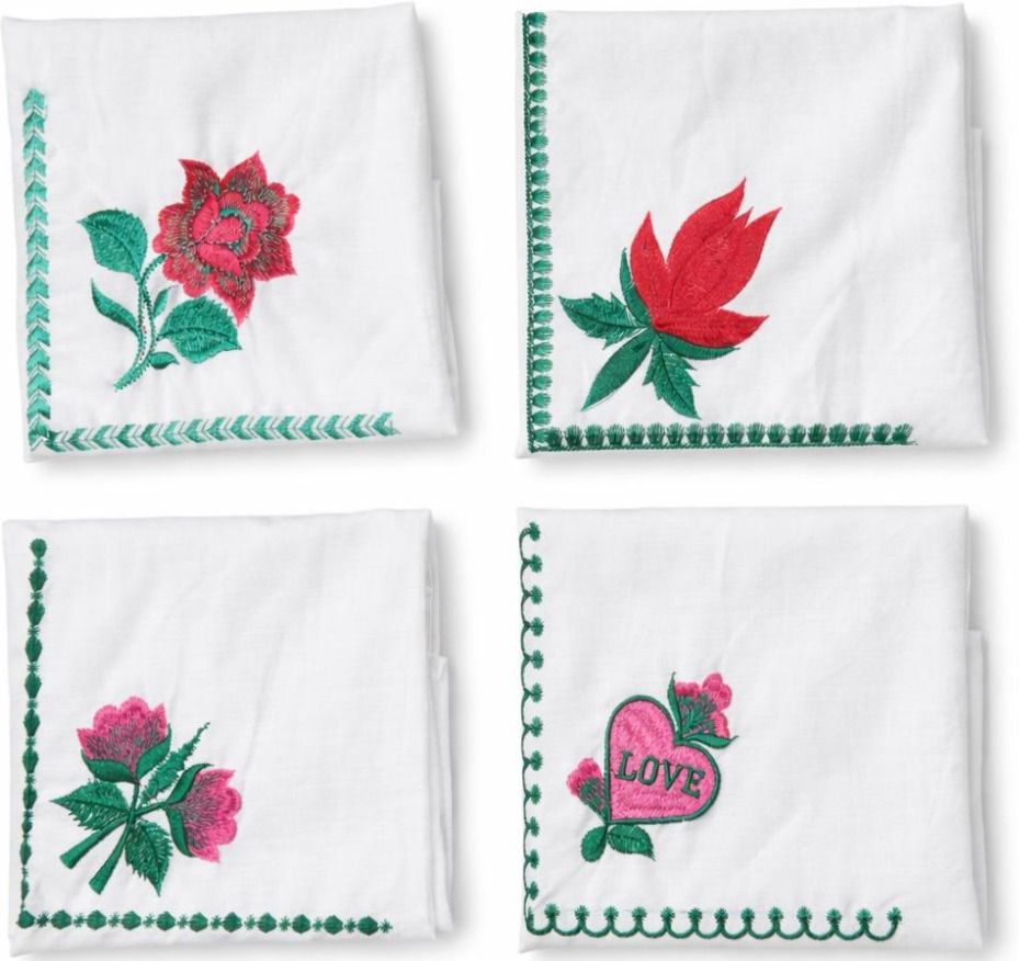 DR Neha Enterprises Premium Cotton Embroidered Ladies Handkerchief (Pack of 4) ["White"] Handkerchief-image-2