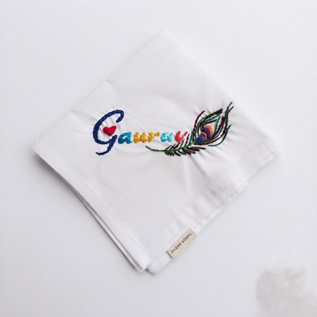 CHHAVIKA Peacock Feather Personalized Gift Edition ["White"] Handkerchief-picture-12