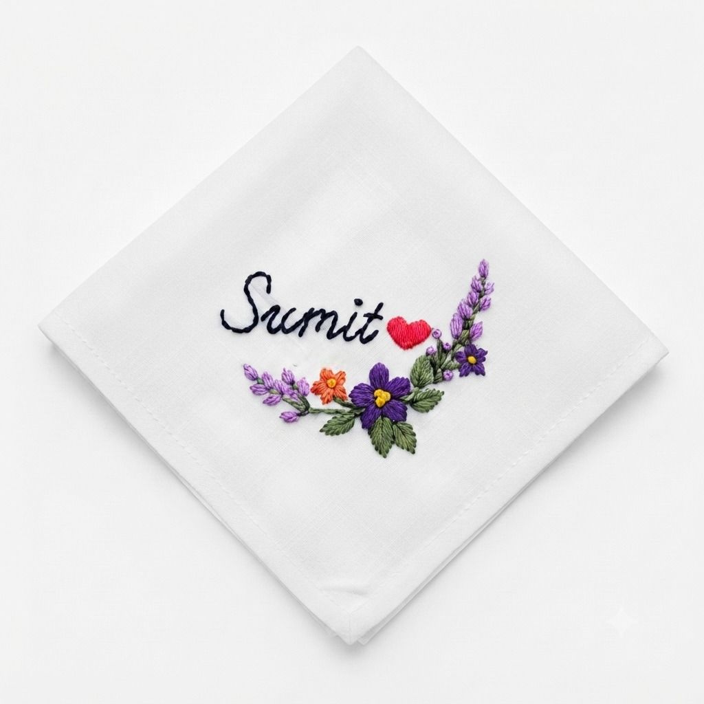 CHHAVIKA Personalized Floral Heart Embroidered Cotton Handkerchief For men ["White"] Handkerchief-image-15