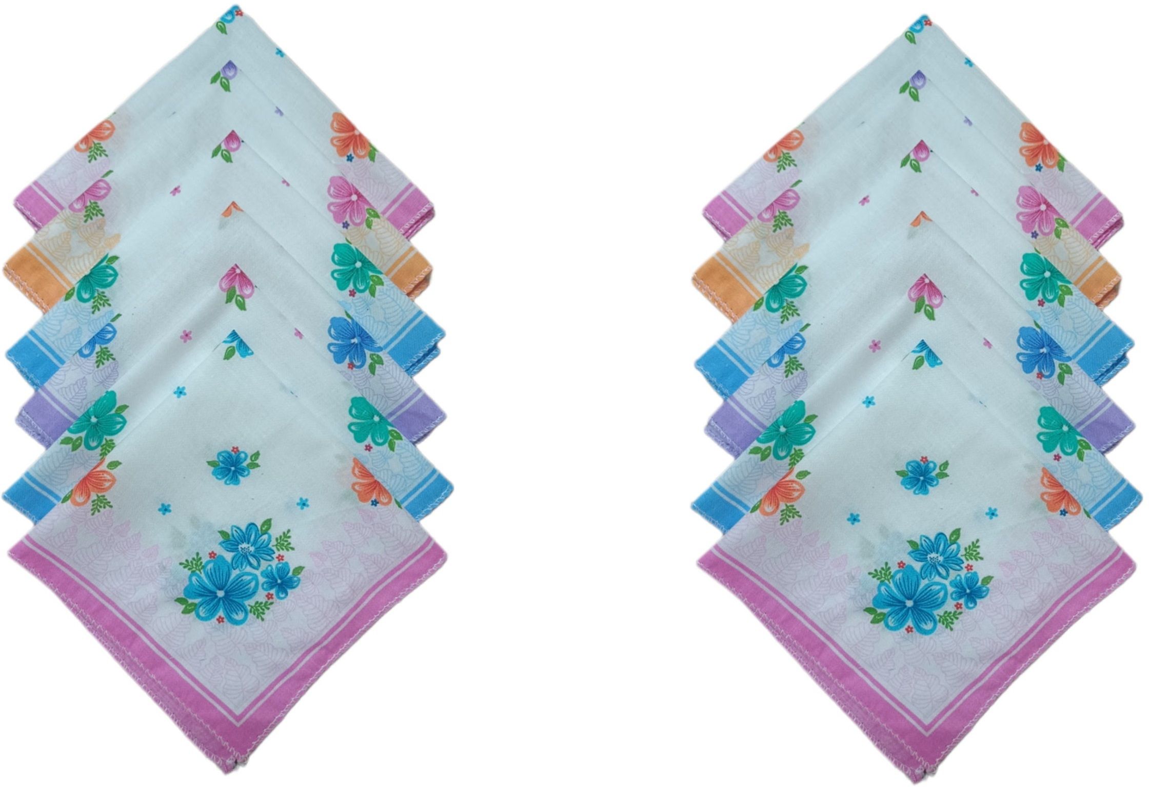 Tixy Women's & Ladies Pure Cotton Floral Pattern Hanky's Size- 26cm*26cm Pack-12 Pcs ["White"] Handkerchief