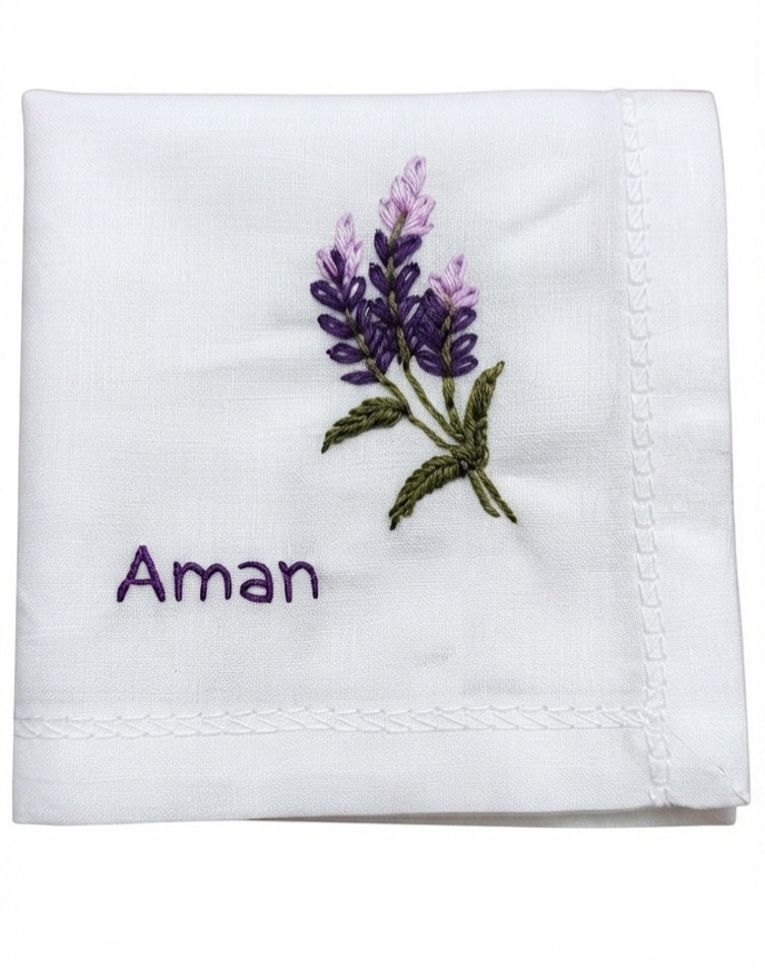 holy haven Lavender Bloom Personalized Embroidered Handkerchief for gift ["White"] Handkerchief-image-49