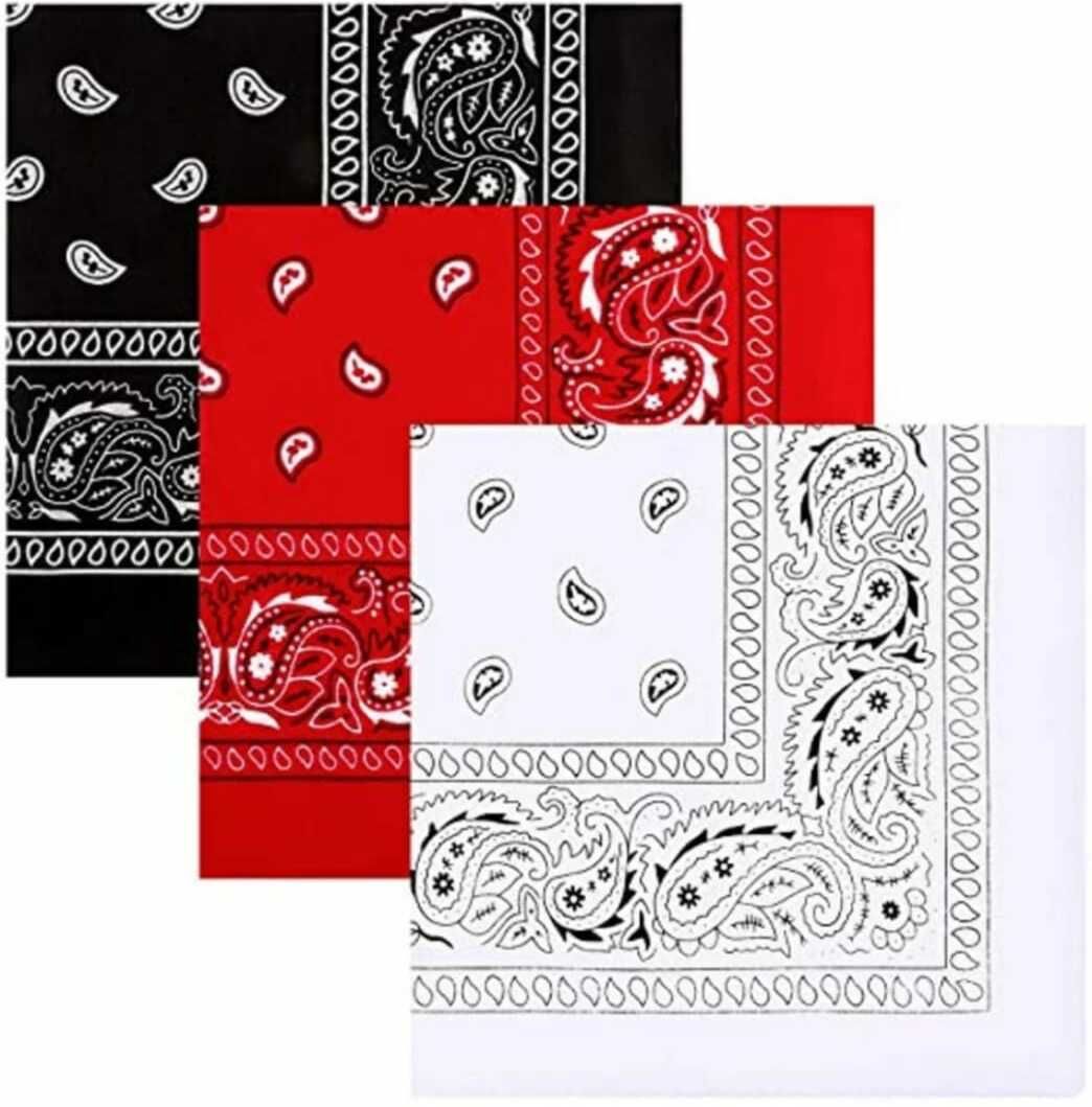 LOHAGARH TREND 3Pcs Paisey handkerchief Cowboy Head Wrap Scarf for Women and Men 100% Cotton ["Black","Red","White"] Handkerchief