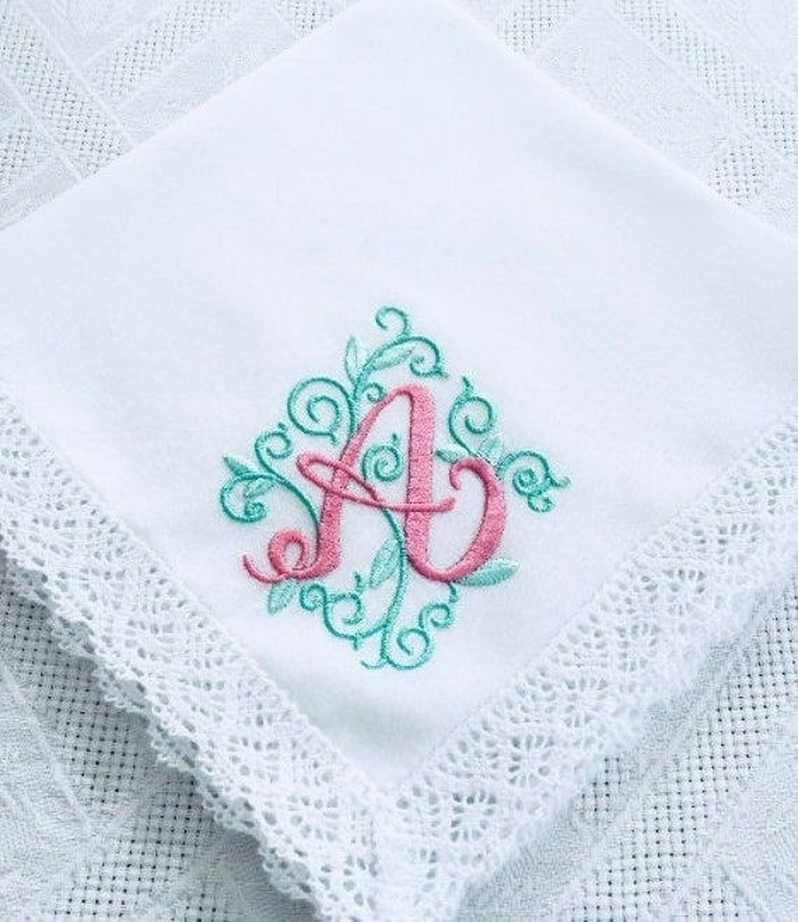 Shree adodhya Personalised embroidered monogrammed handkerchief for women .set of 2. ["White"] Handkerchief