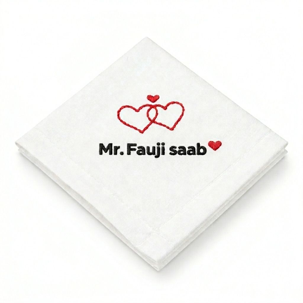 holy haven Personalized Cotton Handkerchief with Mr Faujisaab & heart ["White"] Handkerchief-picture-11