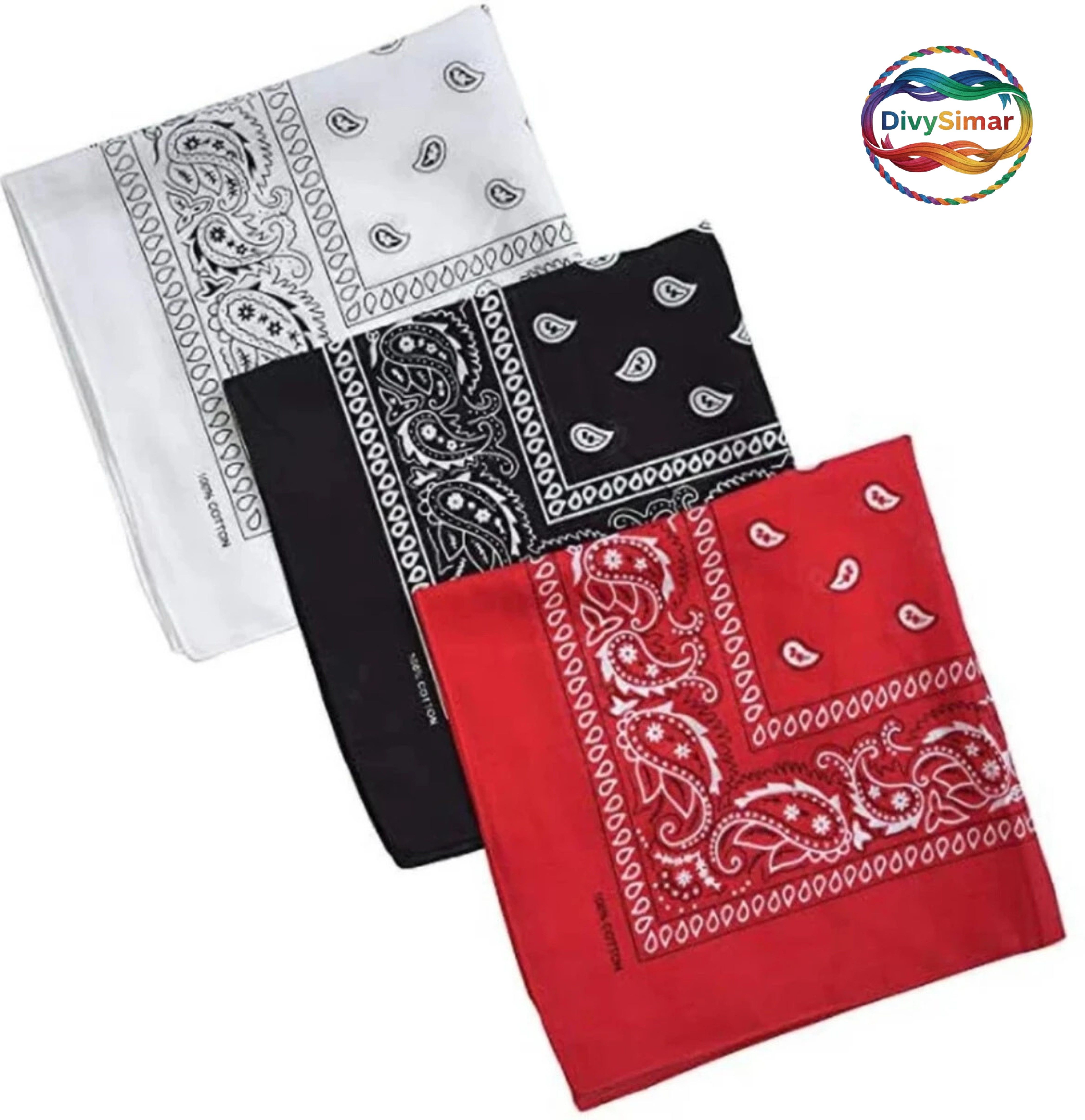 DIVYSIMAR New Trendy Unisex Bandana Handkerchief | Red, Black & White Cotton Bandana ["Multicolor"] Handkerchief