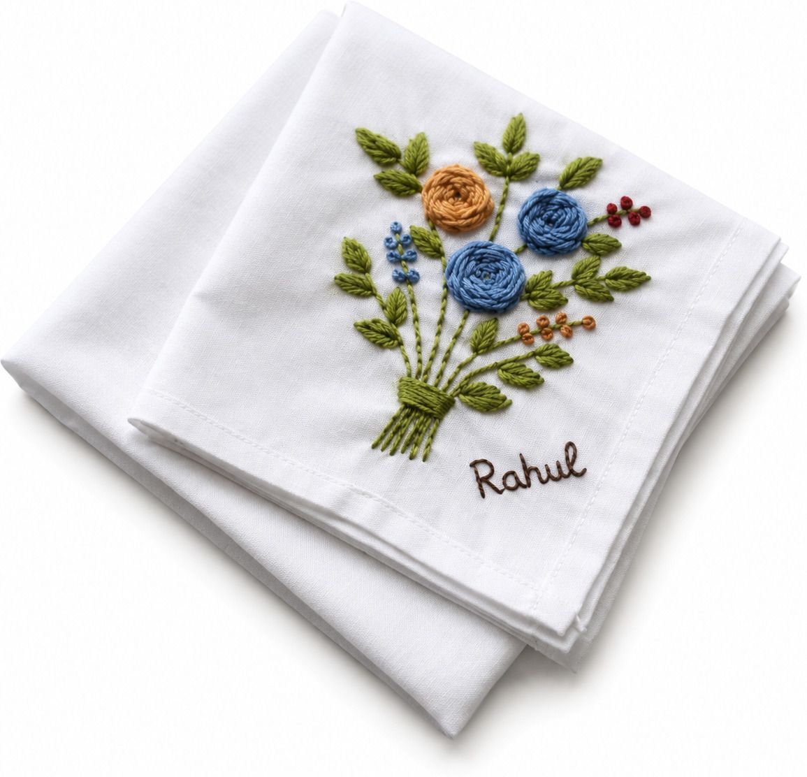 CHHAVIKA floral bouque custom Embroidered Handkerchief for gift to loved ones ["White"] Handkerchief-image-0