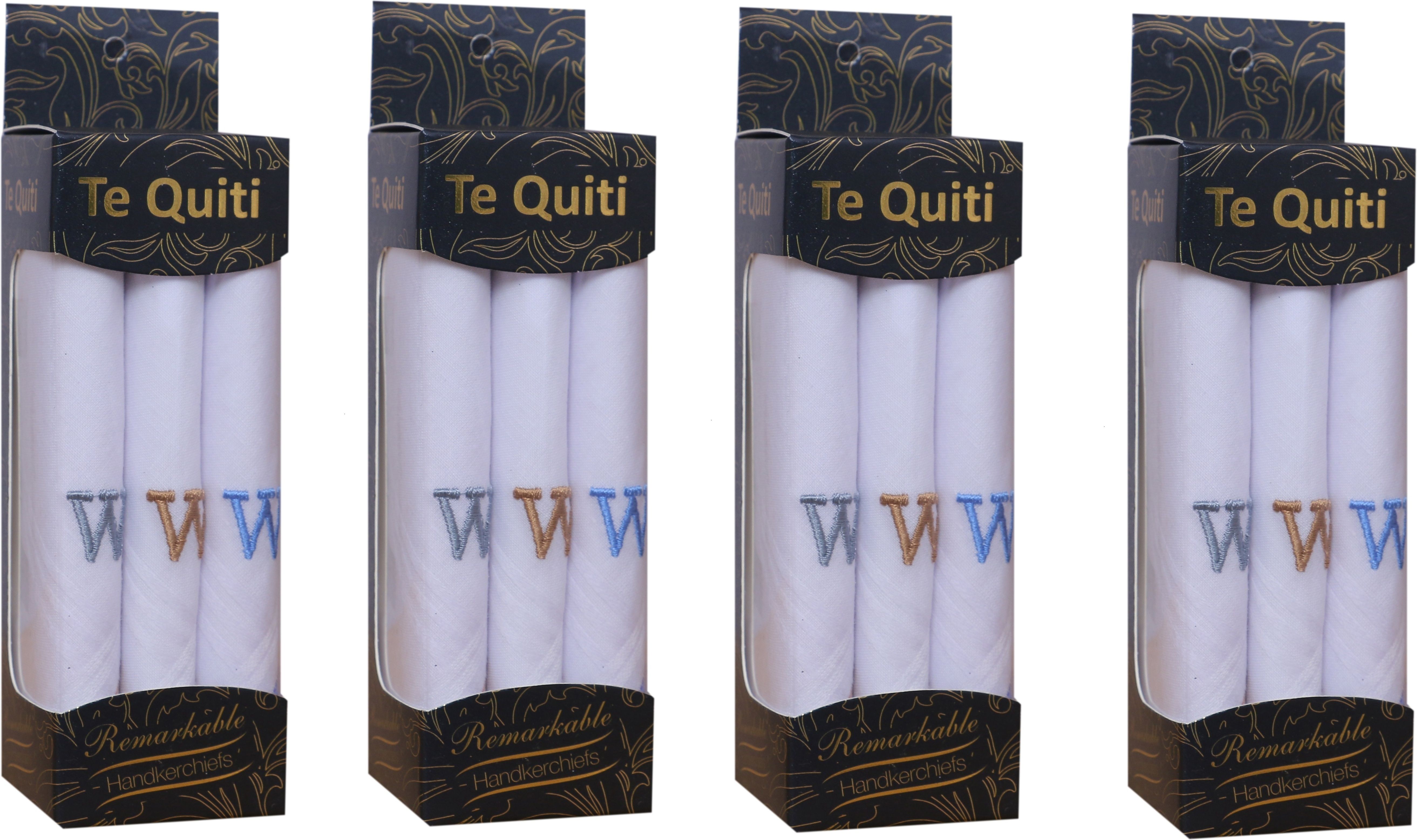 Te Quiti handkerchief for men boys girls women embroidered with monogram W pack of 12 ["White","Multicolor"] Handkerchief-picture-12