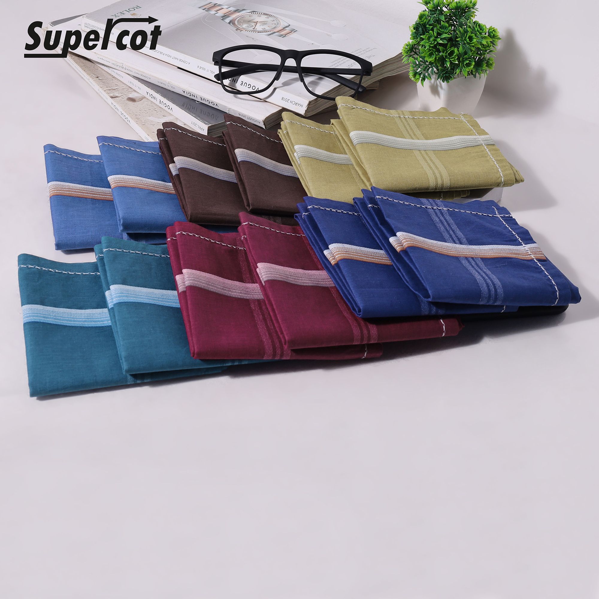 SUPERCOT Mens Hanky Dark Size 48X48Cm 12 Pcs (Multicolur) Handkerchief (Pack of 12) ["Assorted"] Handkerchief-picture-13