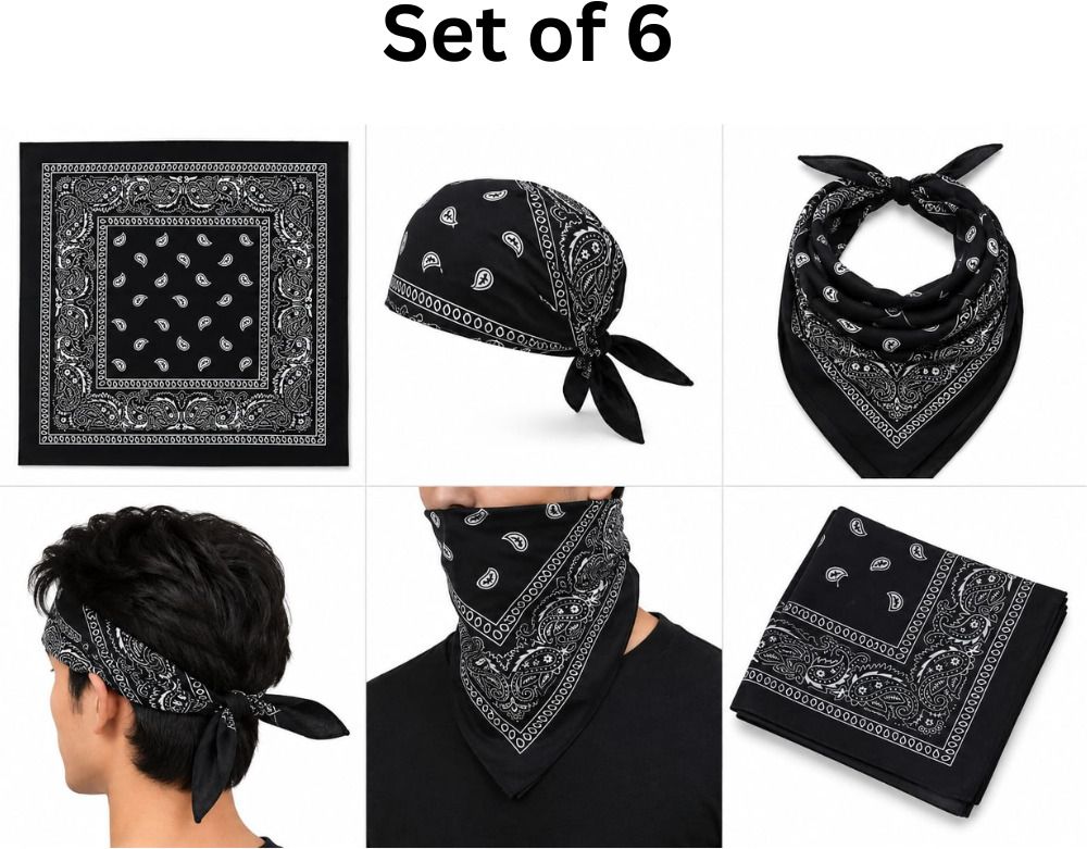 royalenterprise Premium Black Paisley Print Bandana Face Cover Neck Gaiter Scarf ["Black"] Handkerchief-picture-14