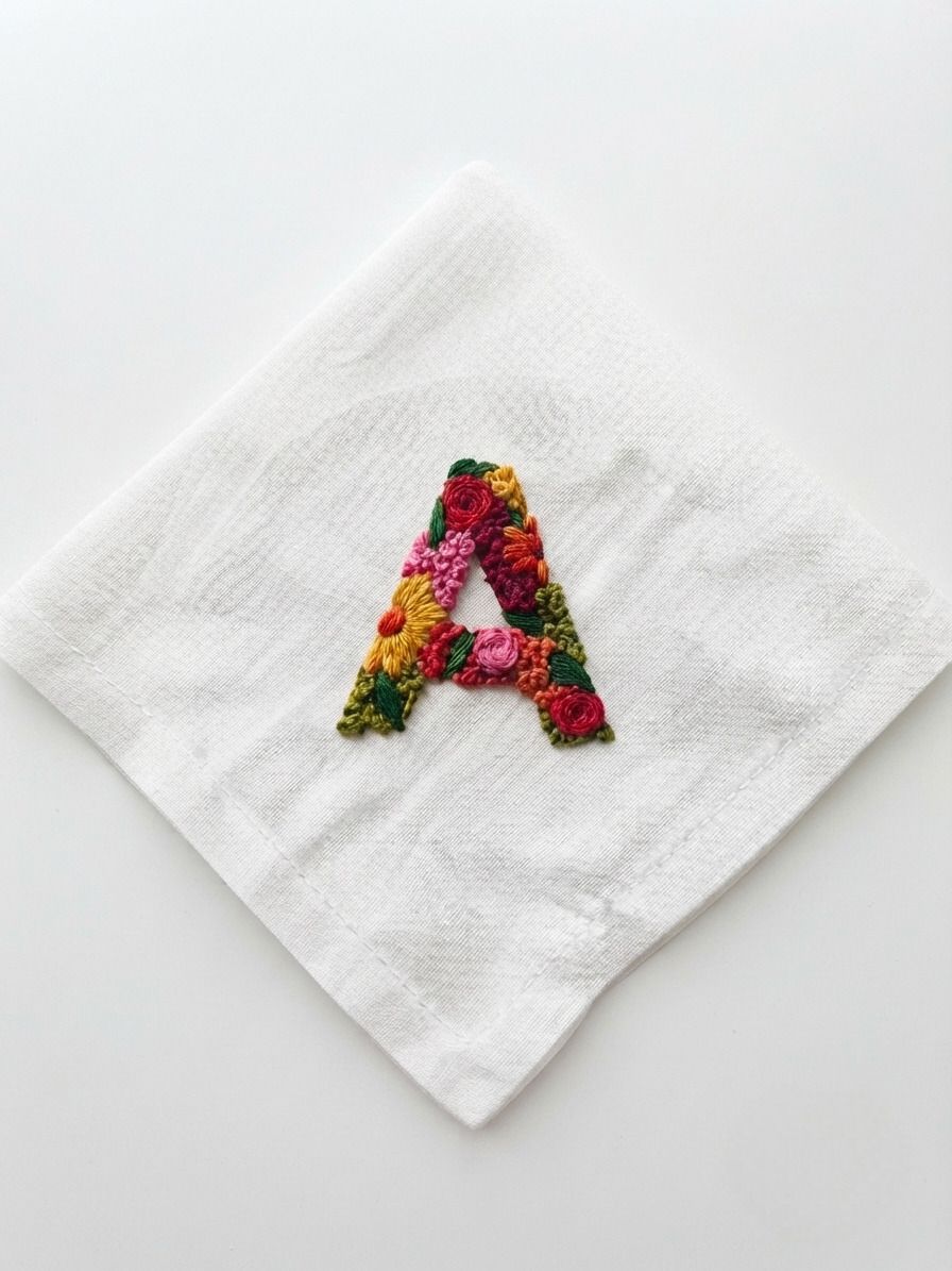 holy haven Floral Alphabet Initial Embroidered Handkerchief Model Number ["White"] Handkerchief-image-21