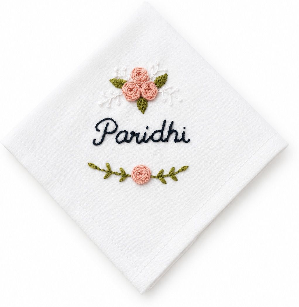 holy haven Personalized Embroidered Cotton Handkerchief Floral design with name ["White"] Handkerchief-picture-30