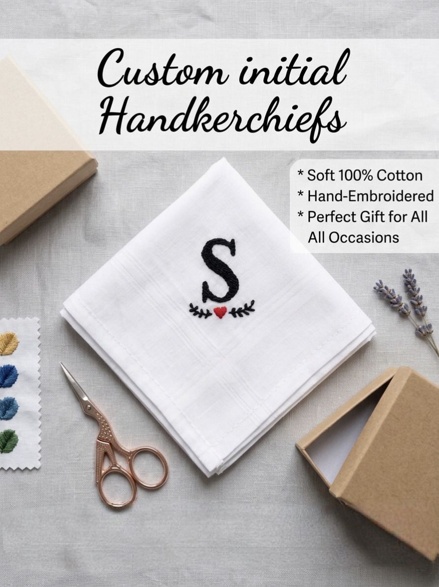 JEEN MATA Custom Initial Handkerchief | Letter S Embroidered Cotton Handkerchief ["White"] Handkerchief-image-18