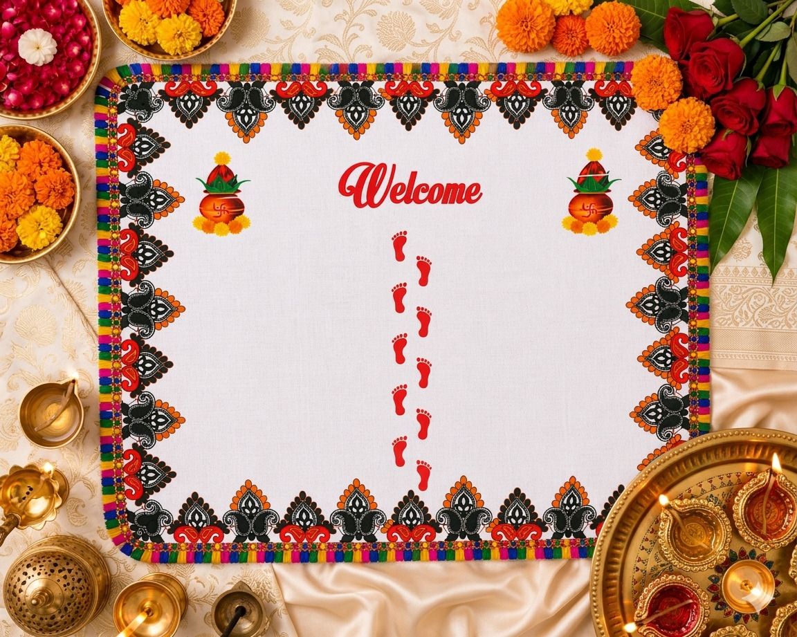 Niyam Premium Cotton Kanku Pagla Rumal for Griha Pravesh & Bridal Entry ["Multicolor"] Handkerchief-picture-24
