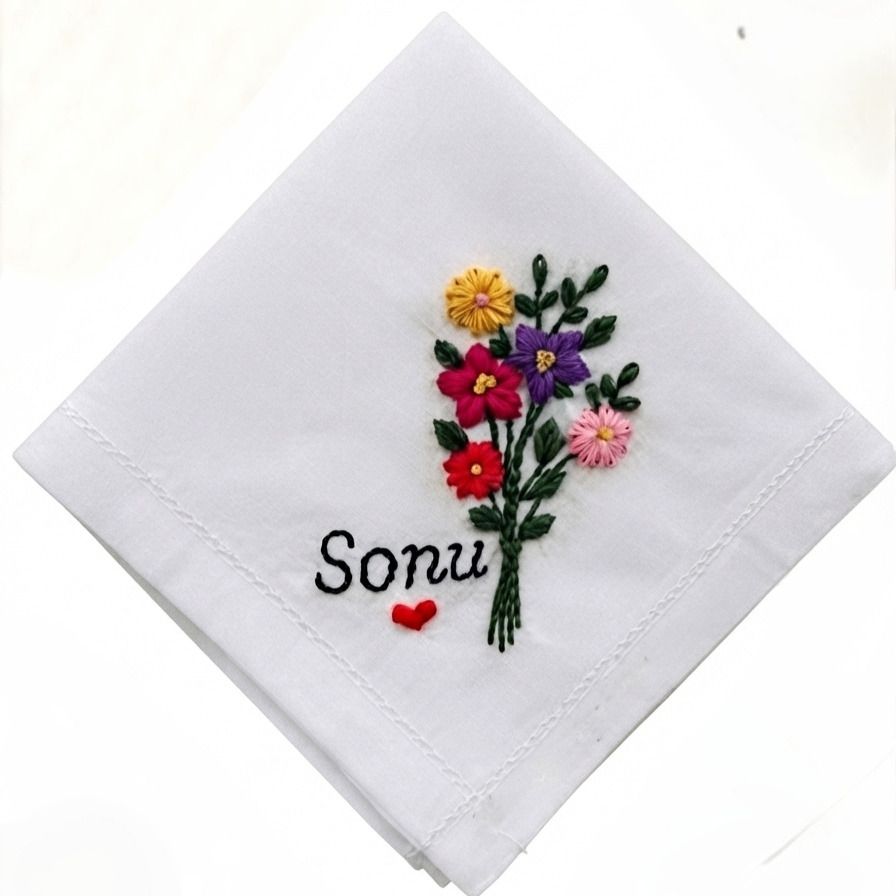 holy haven Floral Bouquet Personalized Handkerchief for gift to loved one ["White"] Handkerchief-image-27