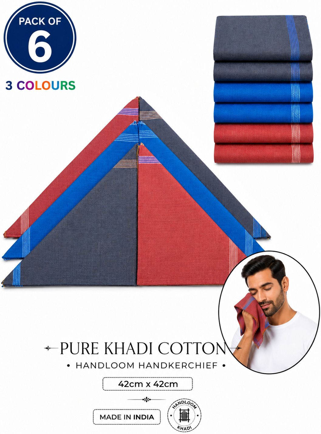 Snowflake 100% Cotton Handkerchief for Women & Men ["Multicolor"] Handkerchief-image-43