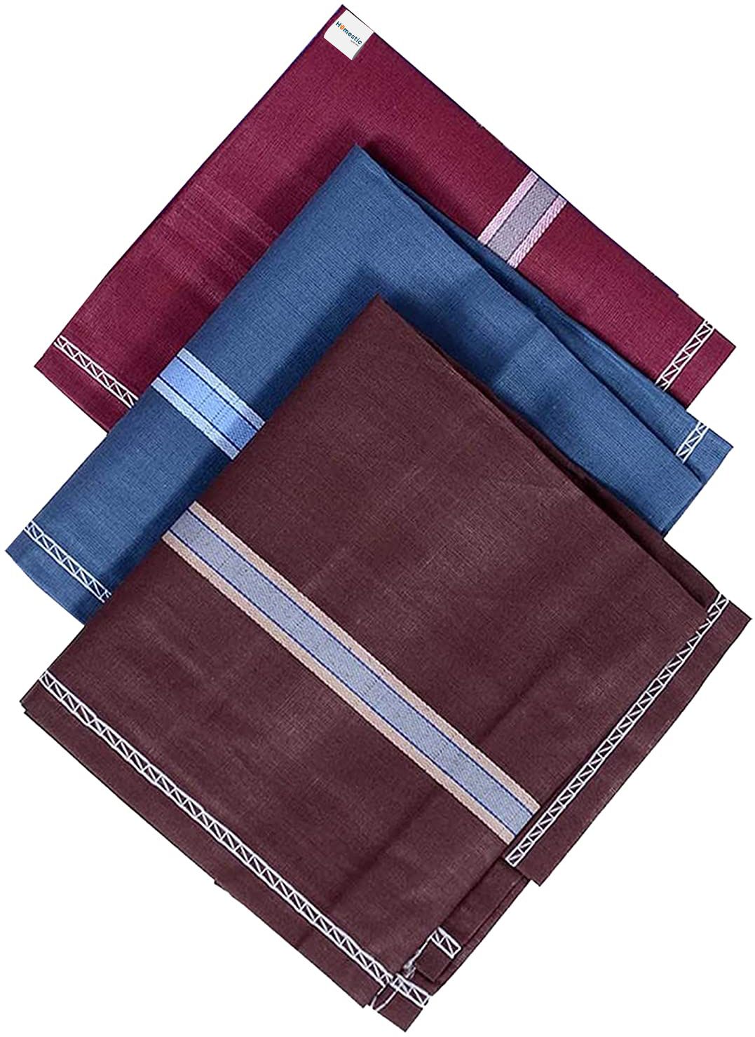 HOMESTIC Men's Handkerchiefs, Pocket Square Hankies Set of 3 (Dark Color) ["Multicolor"] Handkerchief-image-3
