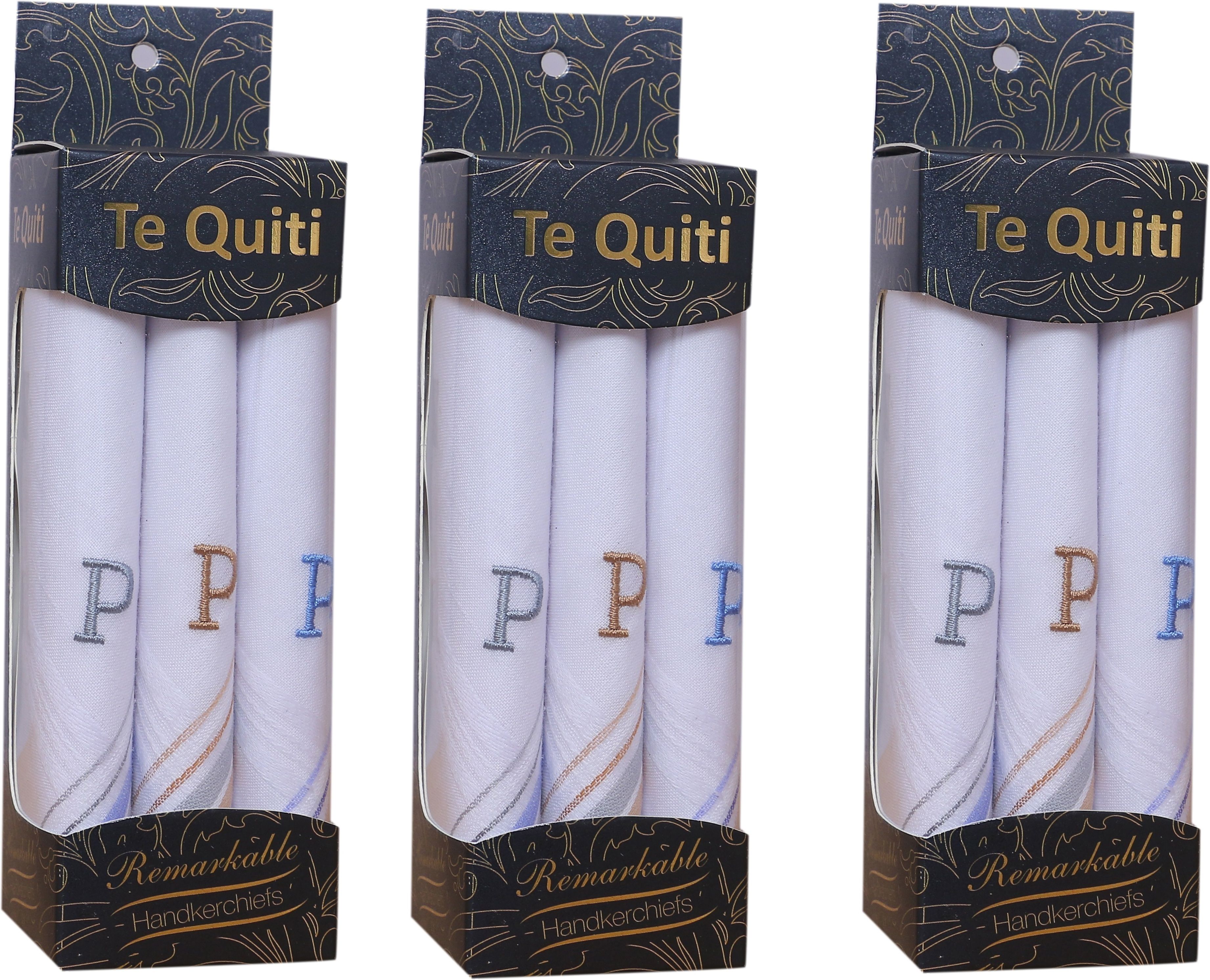 Te Quiti handkerchief for men boys girls women embroidered with monogram P pack of 9 ["White","Multicolor"] Handkerchief-picture-11
