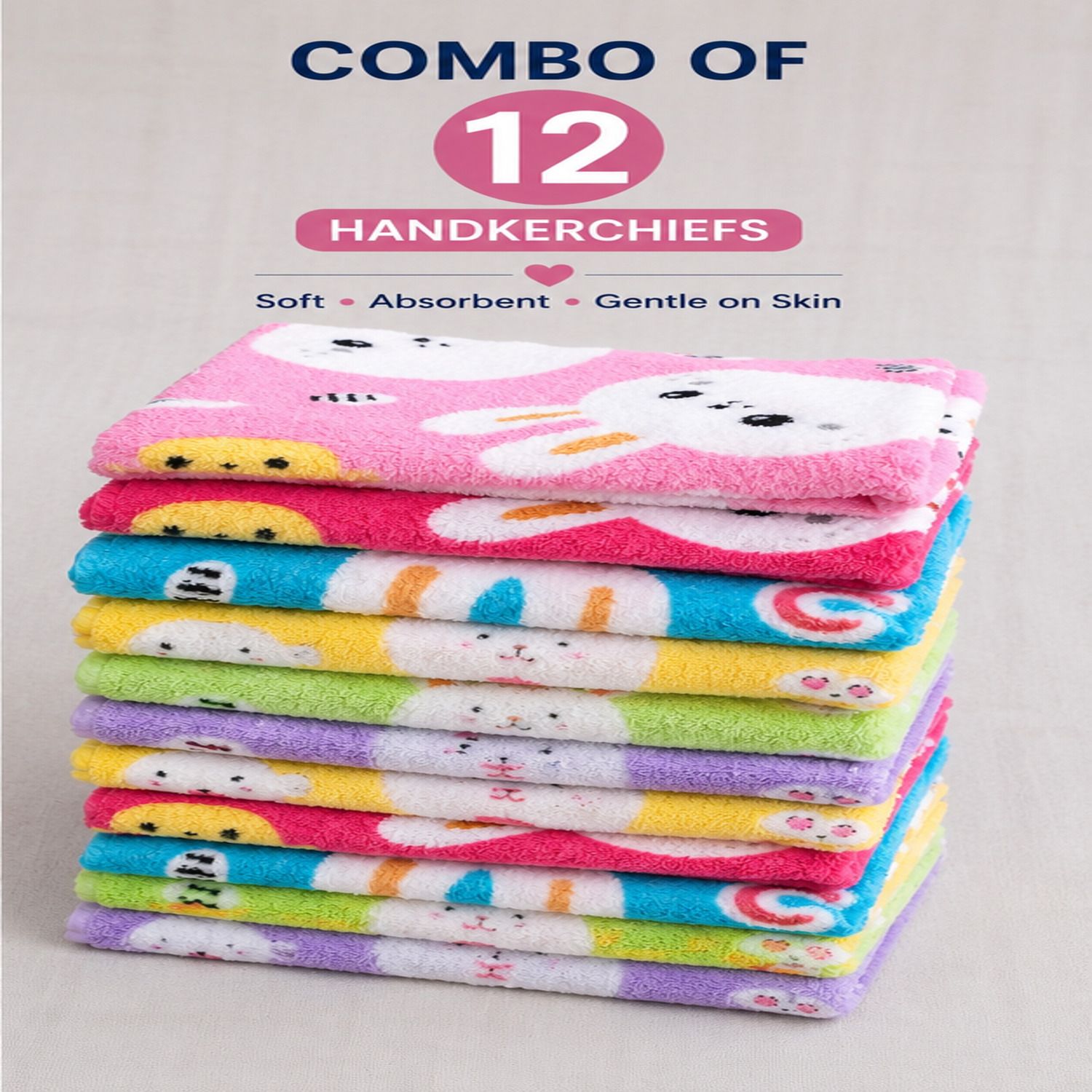 TARA ENTERPRISES Cotton Handkerchief for Women & Kids Soft Absorbent Cartoon Hanky ["Multicolor"] Handkerchief-picture-12