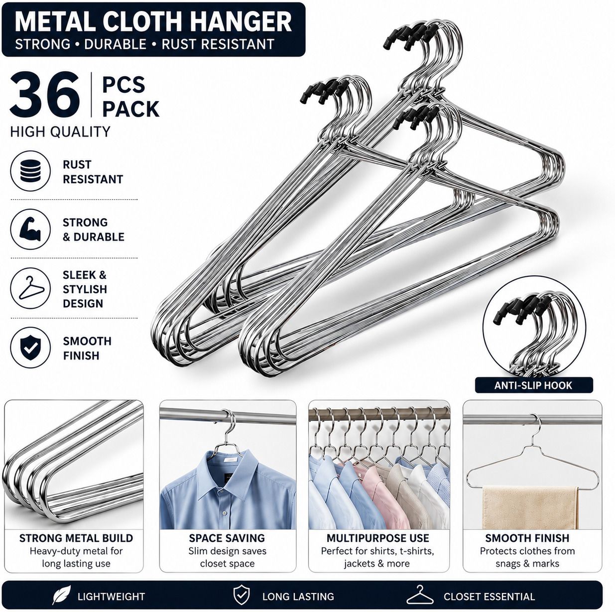 HANGER-36-PcsA13 Steel Dress Pack of 36 Hangers For Dress-image-39
