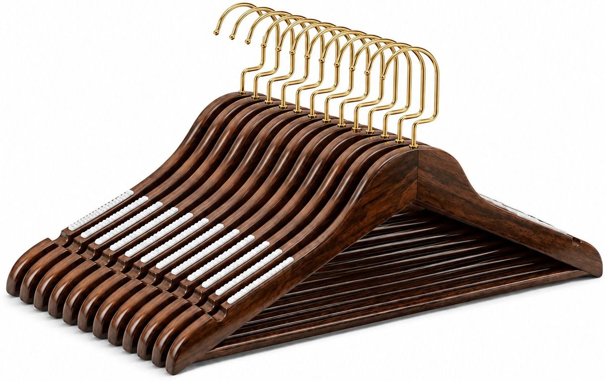 Premium Solid Wooden Hanger with 360° Swivel Hook,Non-Slip Grip & Shoulder Notch Wooden Shirt Pack of 48 Hangers For Shirt-image-42