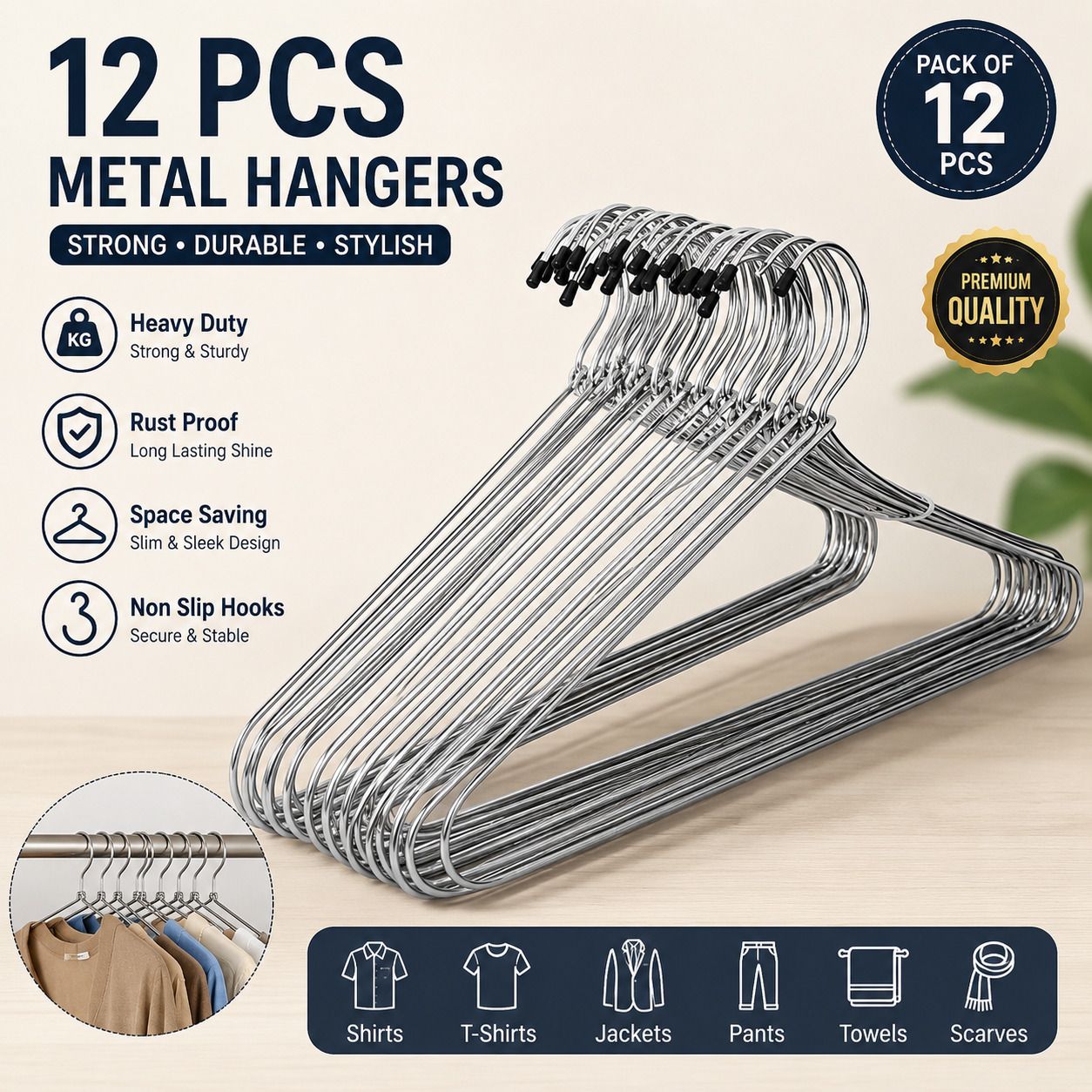HANGER-12PCSM Steel Dress Pack of 12 Hangers For Dress-image-34