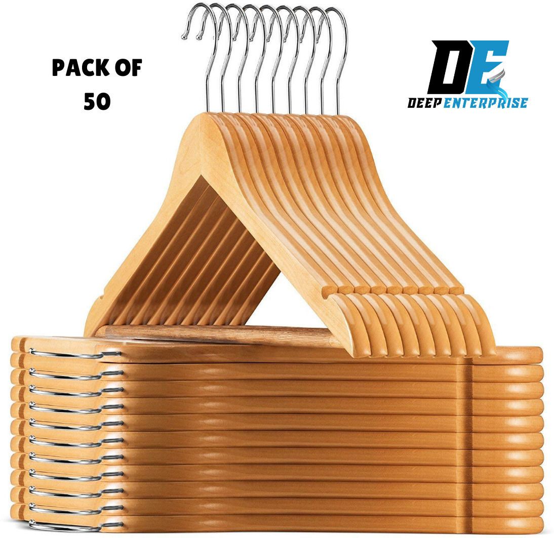 Lotus Wooden Hangers, Solid Wood Shirt Hangers Extra Smooth Finish Wooden Coat Pack of 50 Hangers For Coat-image-9
