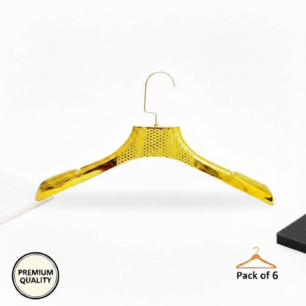 Gold Finish Plastic Hanger for Home, & Boutique | Wide Shoulders | Plastic Coat Pack of 6 Hangers For Coat-image-28