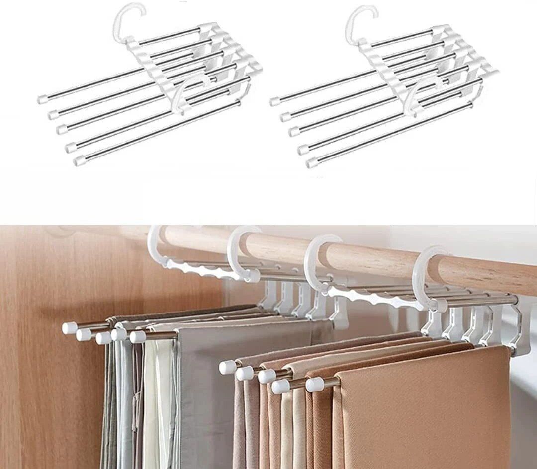 Stainless Steel 5-in-1 Multi-Functional Clothes Hanger Steel Saree Pack of 2 Hangers For Saree-image-23
