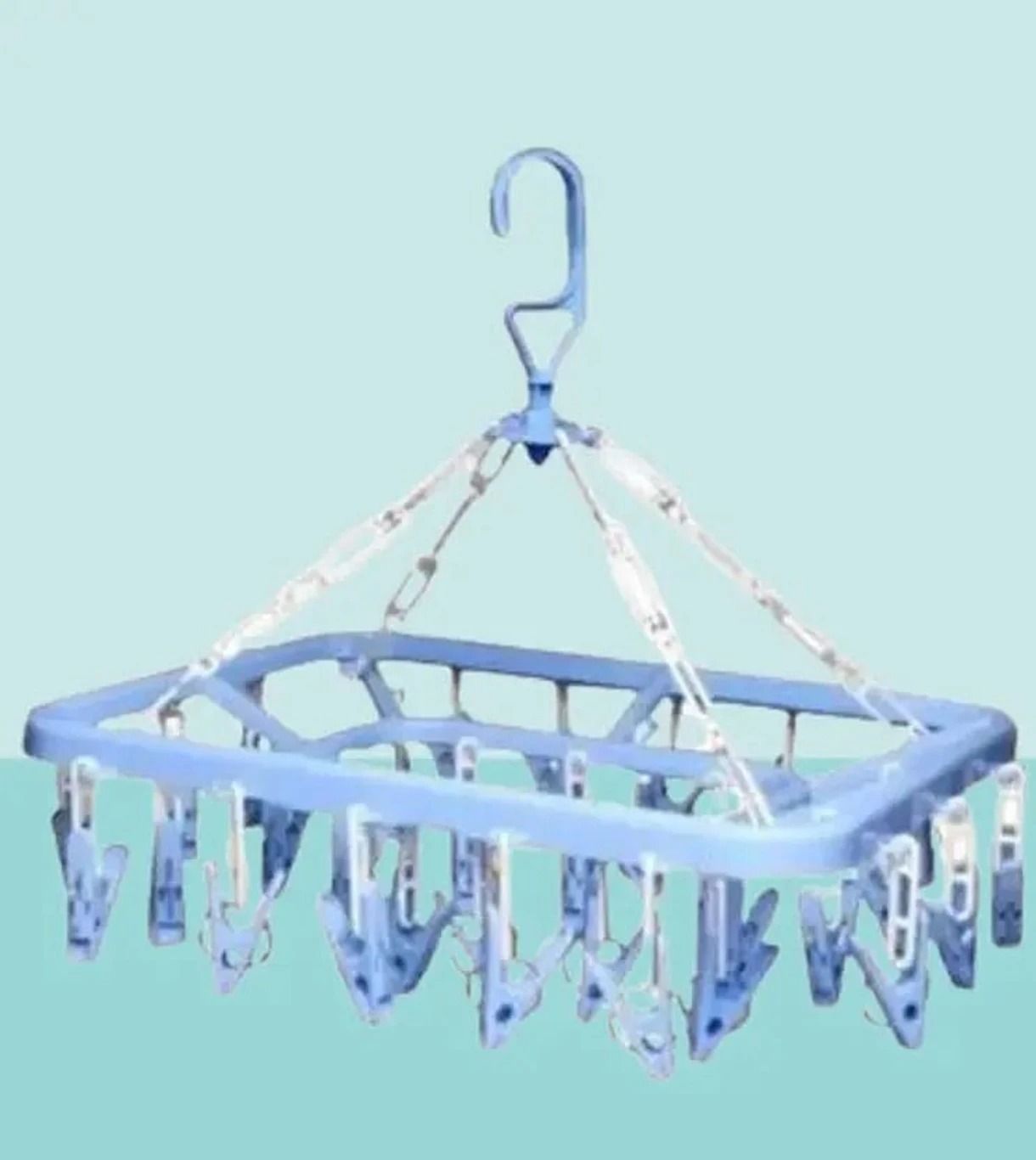 32-Clip Plastic Folding Laundry Drying Rack - Blue Sock & Baby Clothes Hanger Plastic Tie Hanger For Tie-image-37