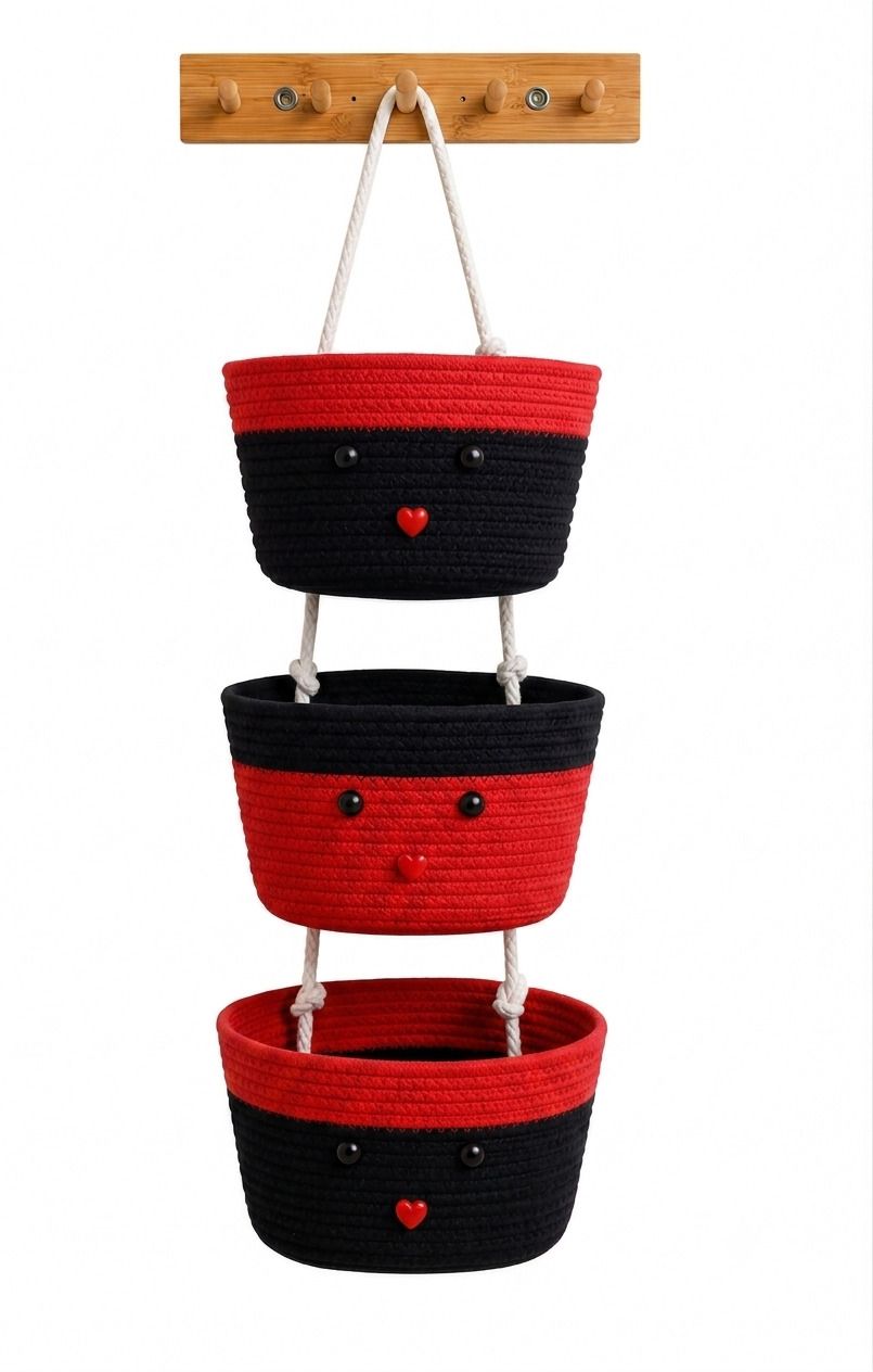 bizboost Premium Cotton Rope Hanging Basket 3 Tier Wall Storage Organizer Stationery Organizer, Jewellery Organizer, Accessories Organizer-picture-13