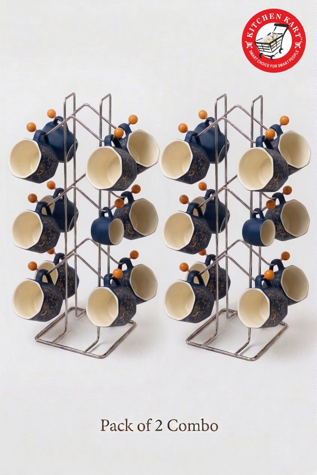 kitchen kart Pack of 2 Mug Tree Stands | Holds 24 Cups | Steel Frame Stainless Steel Glass Holder-picture-32