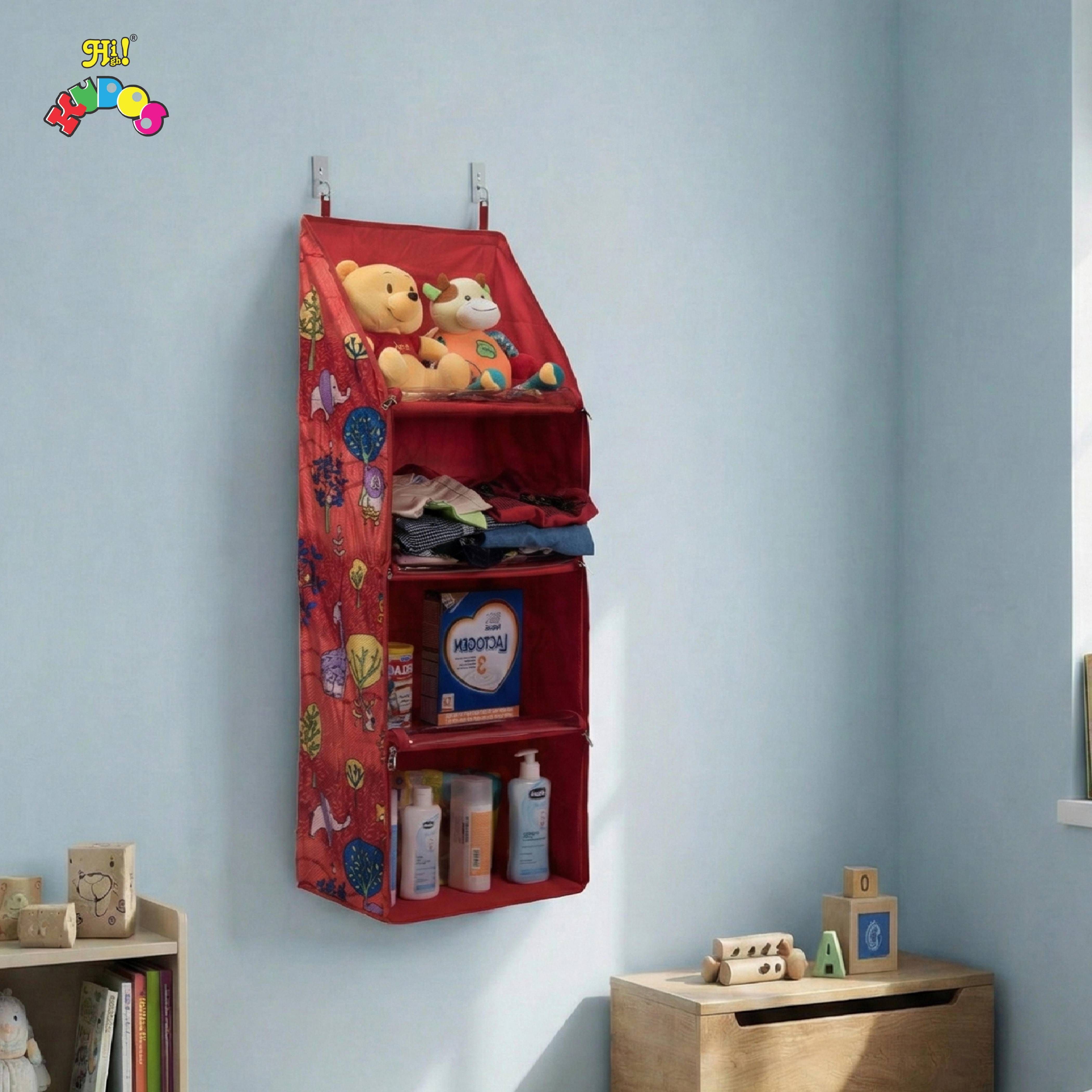 Kudos Hanging Storage Rack Red Space Saving Solution with Engineered Wood Bookcase Organizer, Accessories Organizer-image-21