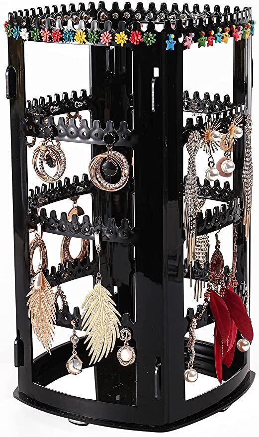 triock 360 Rotating Earring Holder Jewelry Earinging Necklace Bracelet Carousel Tree Jewellery Organizer-picture-19