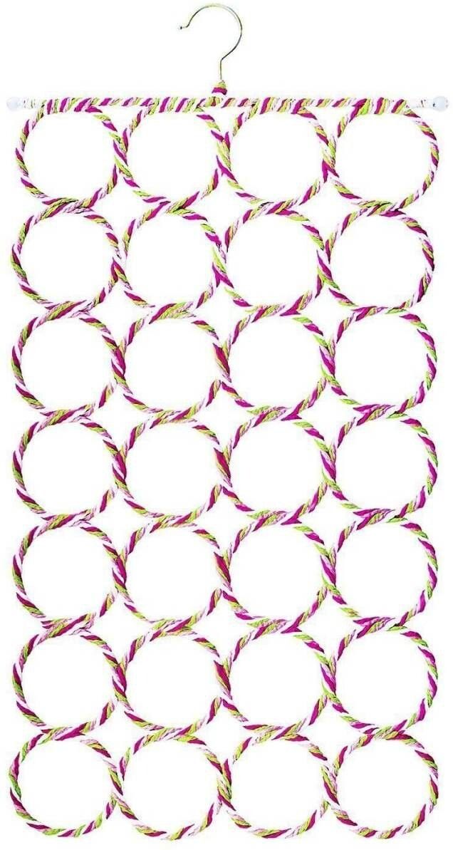 28 Ring Round Folding Rope Dupatta Belt Shawl Tie Scarf Hanger Holder Organiser Scarf Organizer-image-39