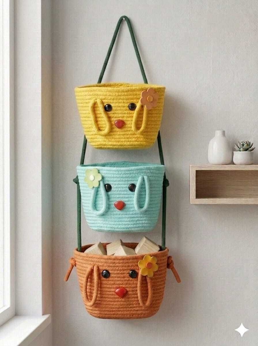 Jute 3-Tier Wall Hanging Basket Cotton Rope Organizer PRG Storage Basket-image-23