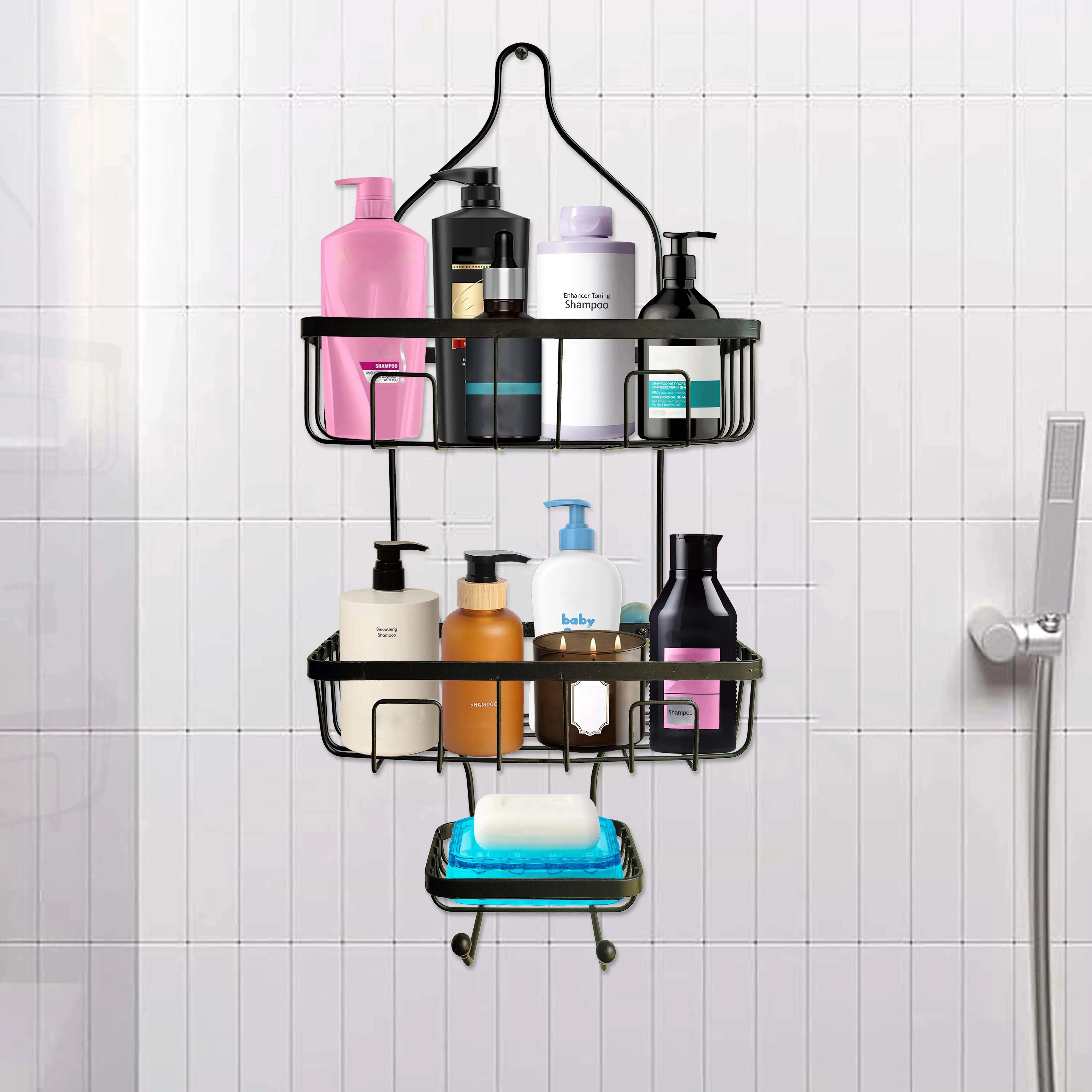 3-Tier Metal Organizer – 2 Large Storage Shelves with Dedicated Soap Shelf Shower Caddy Organizer-image-11