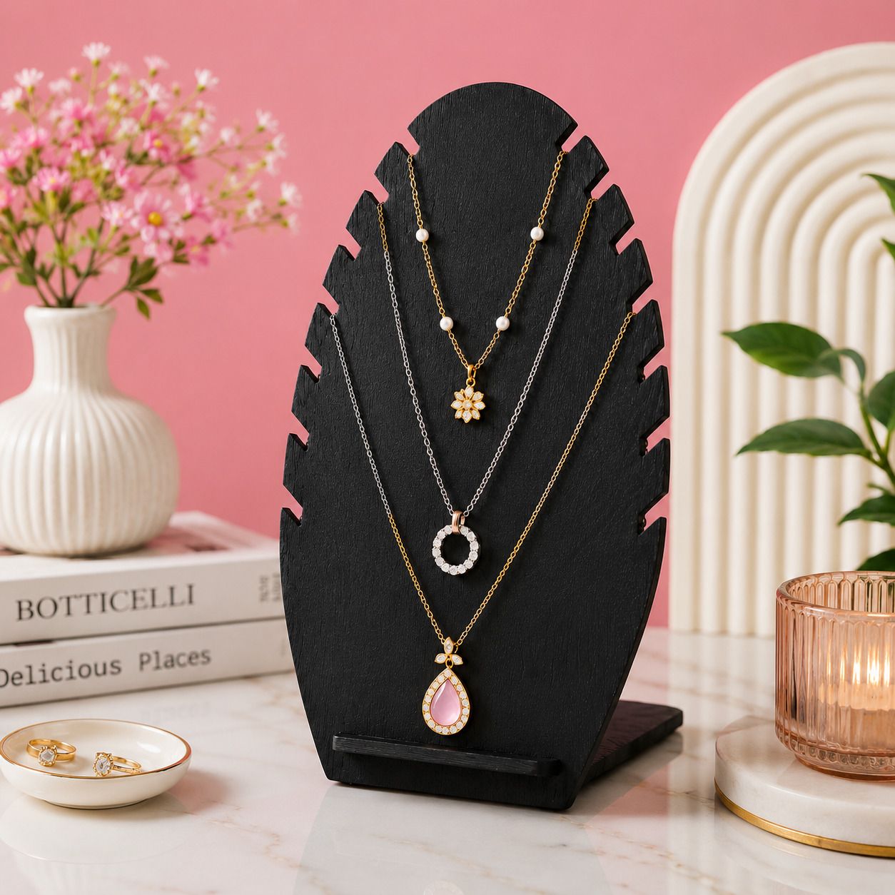 black wooden jewelry stand for necklaces | chain & pendant organizer holder jewellery organizer