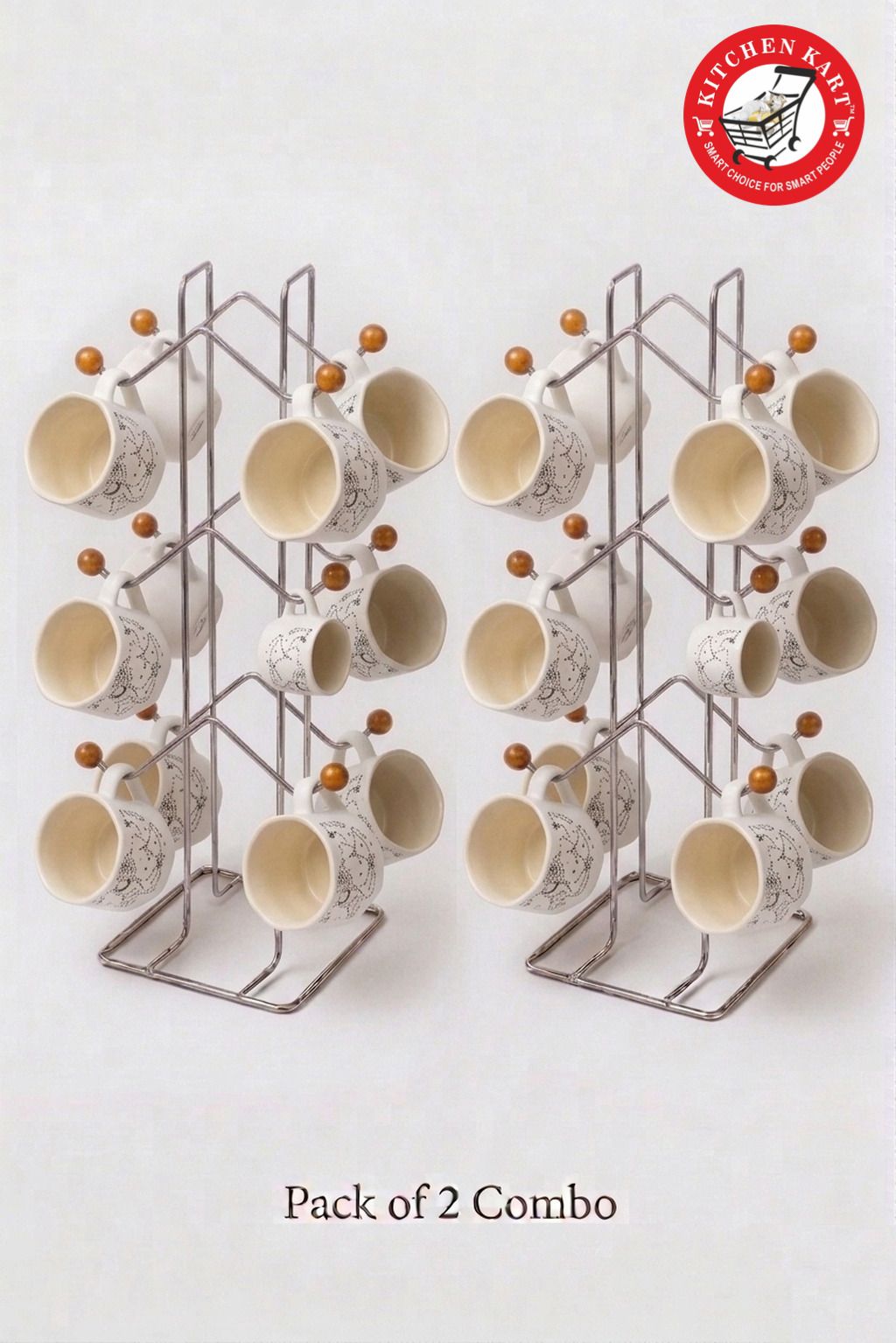 kitchen kart W Design Cup Stand Pack of 2 | Premium Steel Mug Rack Stainless Steel Glass Holder-picture-3