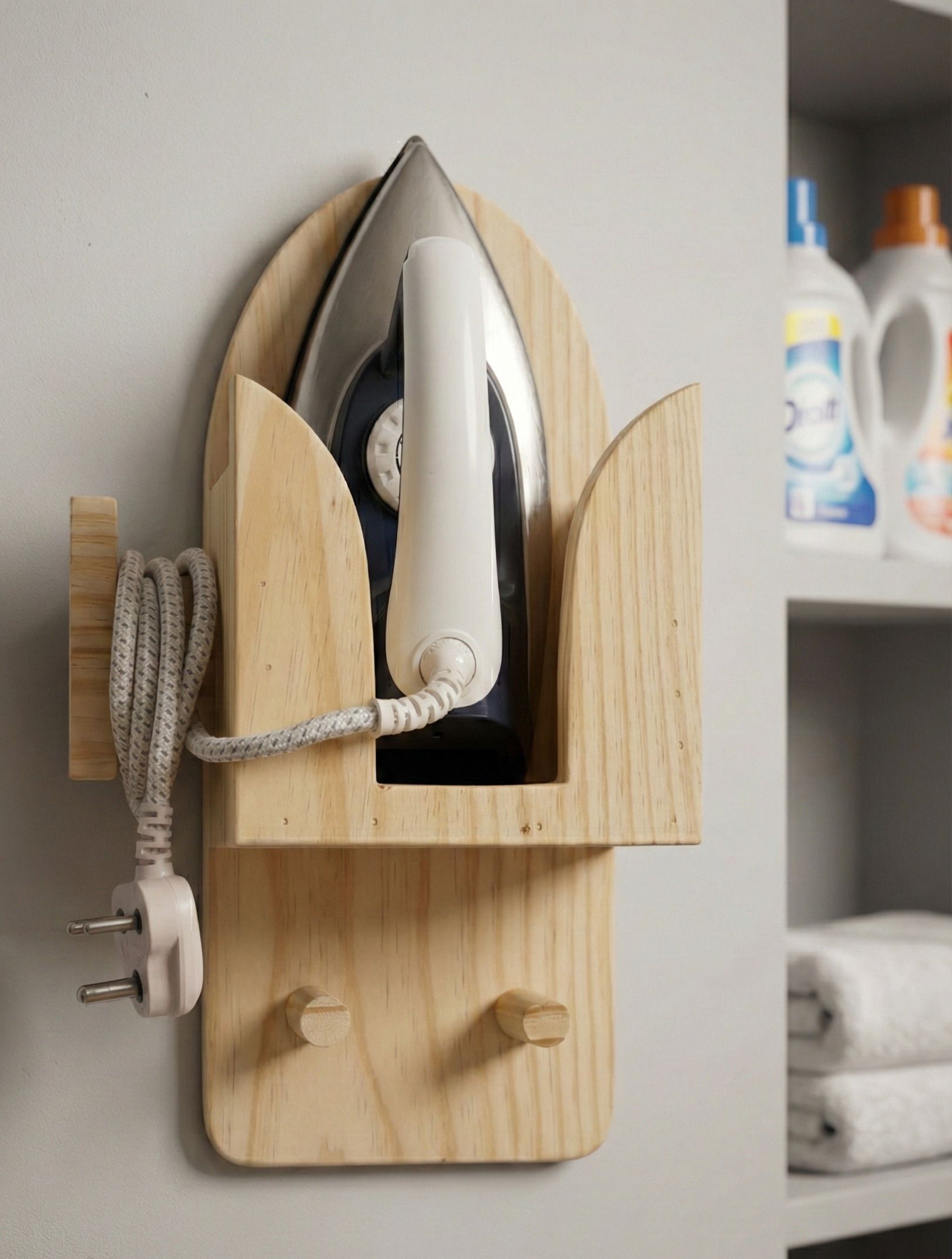 Handcrafted Solid Pine Wood Iron Box Holder Wall Mount Stand with Storage Hooks Accessories Organizer-image-46