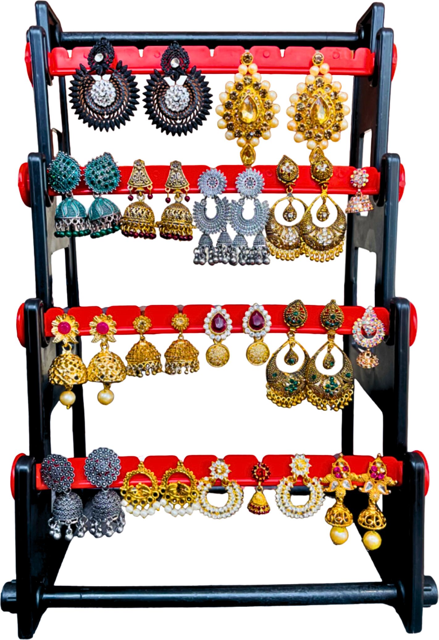 4 Step Single Side (Black with Red) plastic Earring Stand,Earrings organizer Jewellery Organizer-image-4