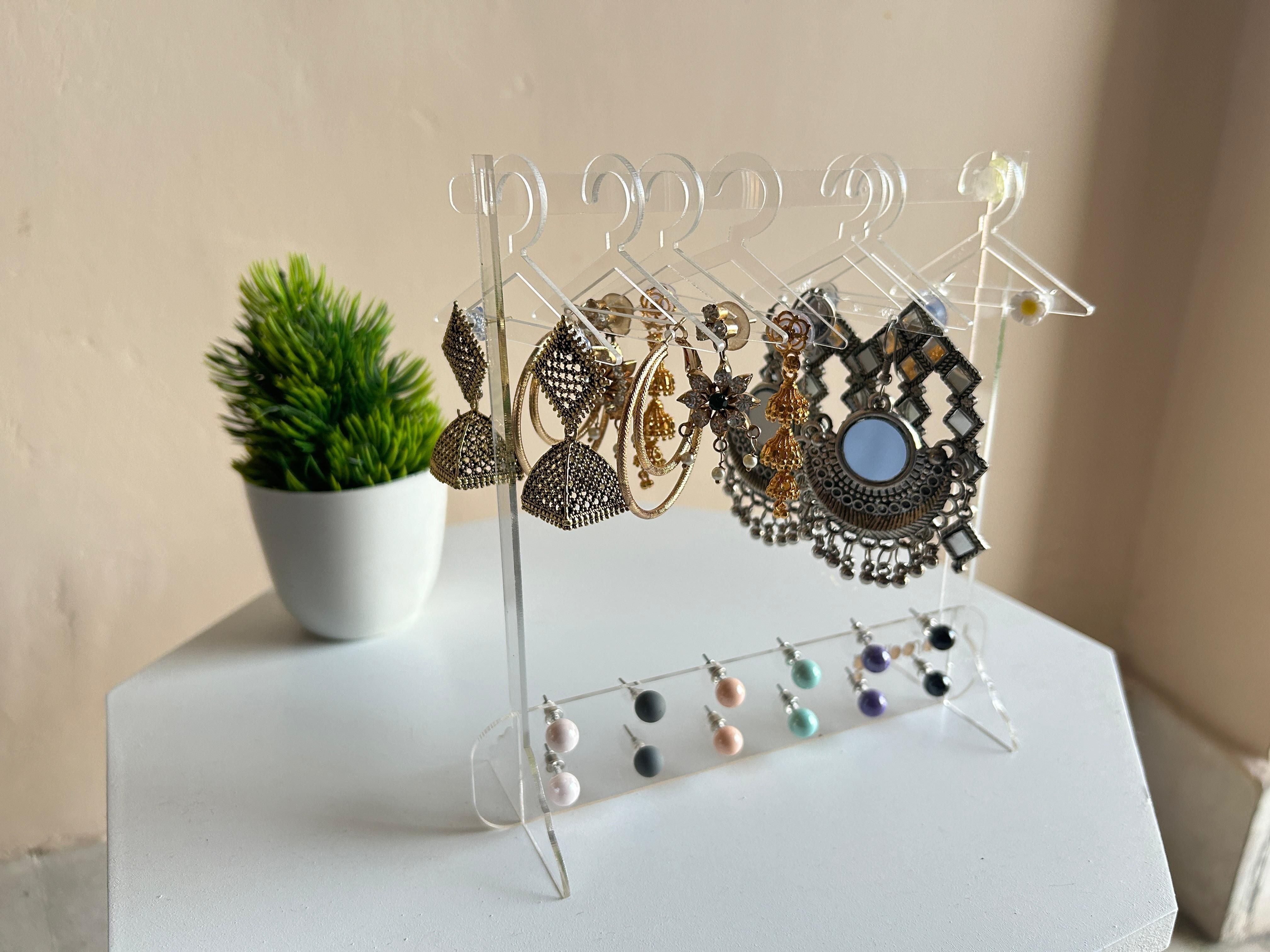 Earring Holder Set(1 Earring Display Stand with 8 Hangers) Jewellery Organizer Jewellery Organizer-image-6